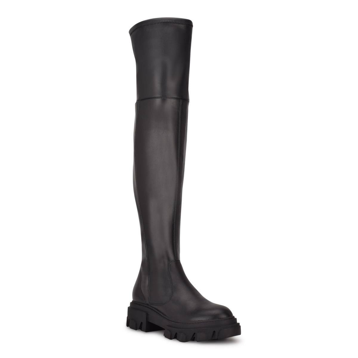 Nine West Cellie Over the Knee Lug Sole Boots Black | OXLU56718