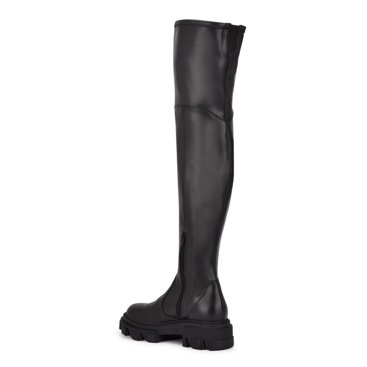 Nine West Cellie Over the Knee Lug Sole Boots Black | OXLU56718