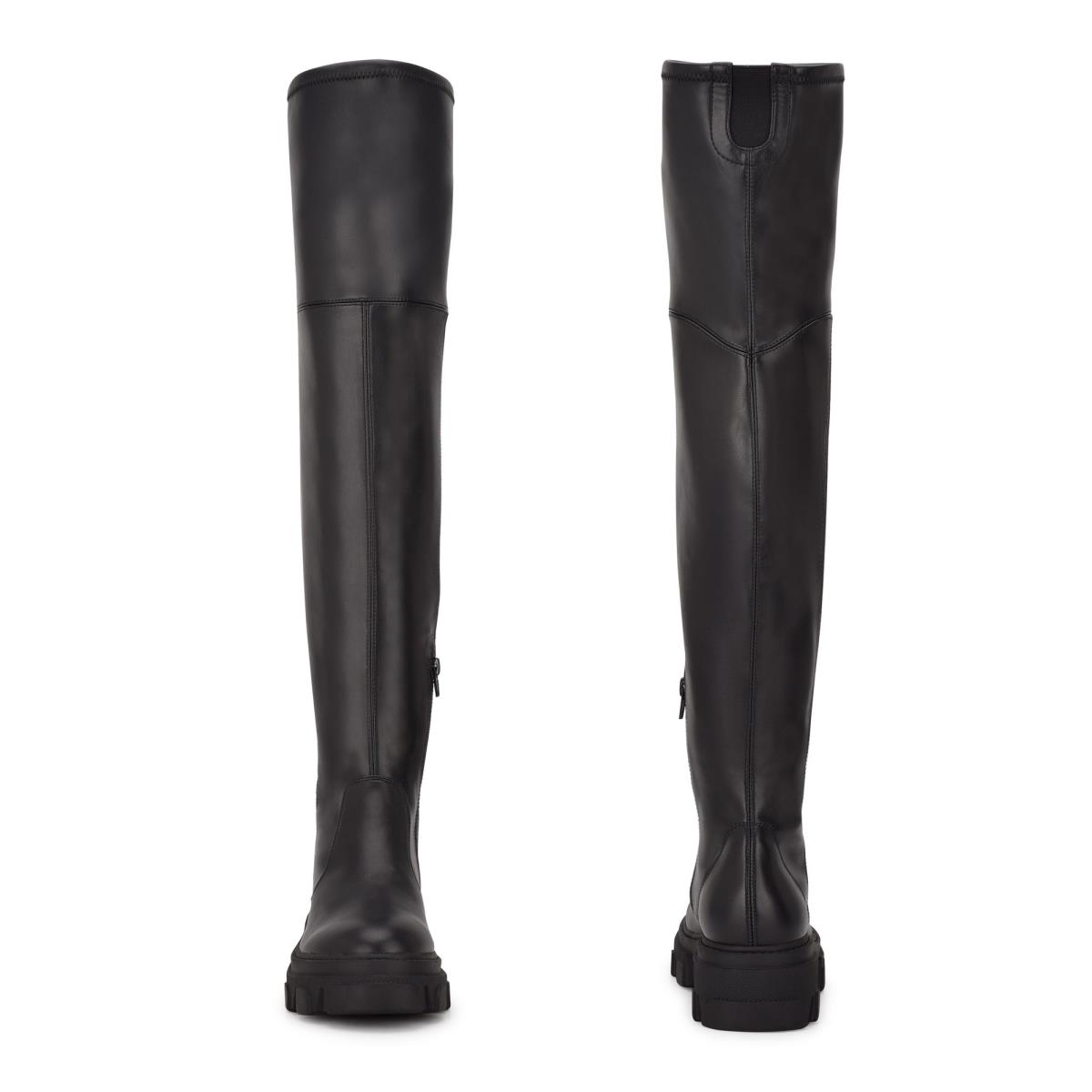 Nine West Cellie Over the Knee Lug Sole Boots Black | OXLU56718