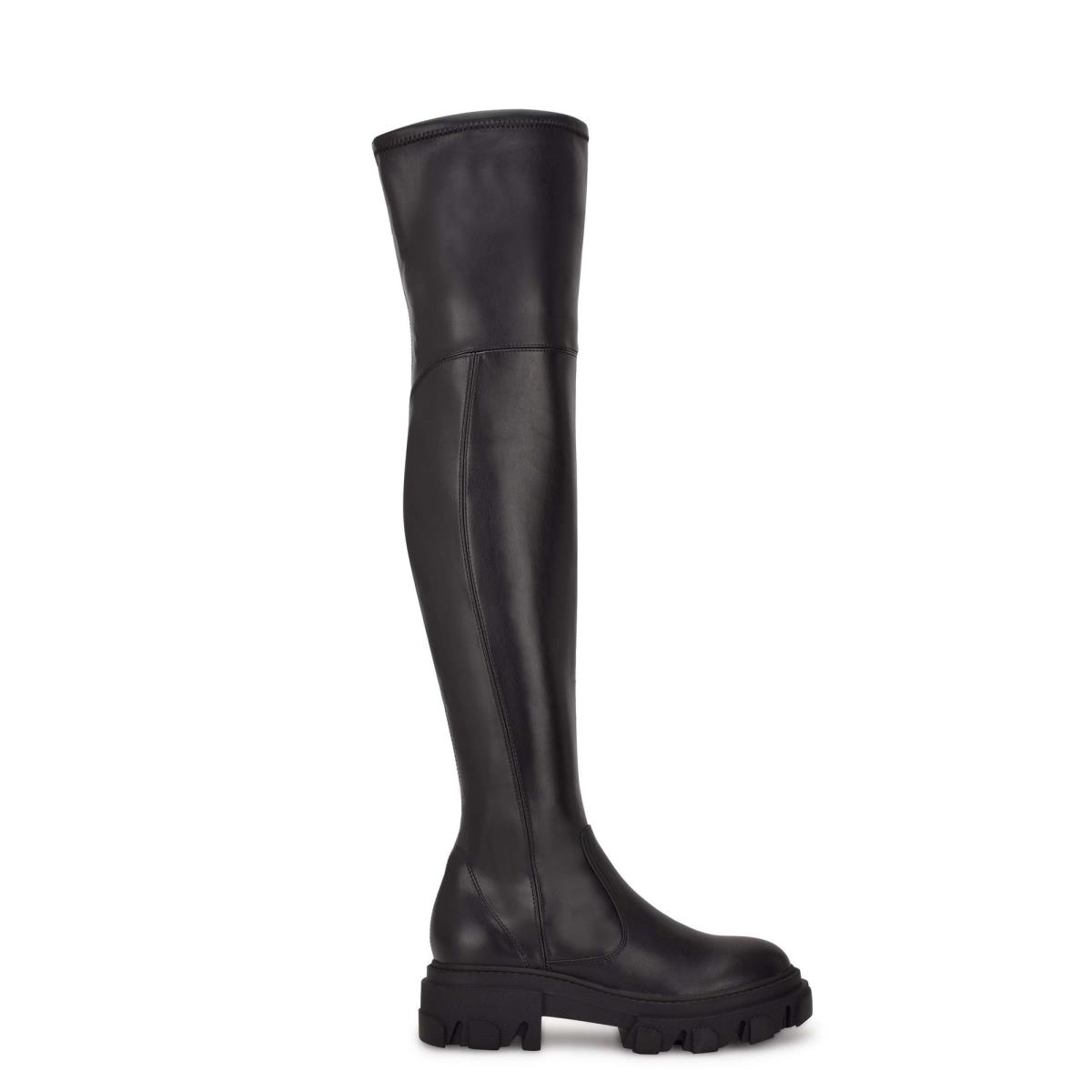 Nine West Cellie Over the Knee Lug Sole Boots Black | OXLU56718