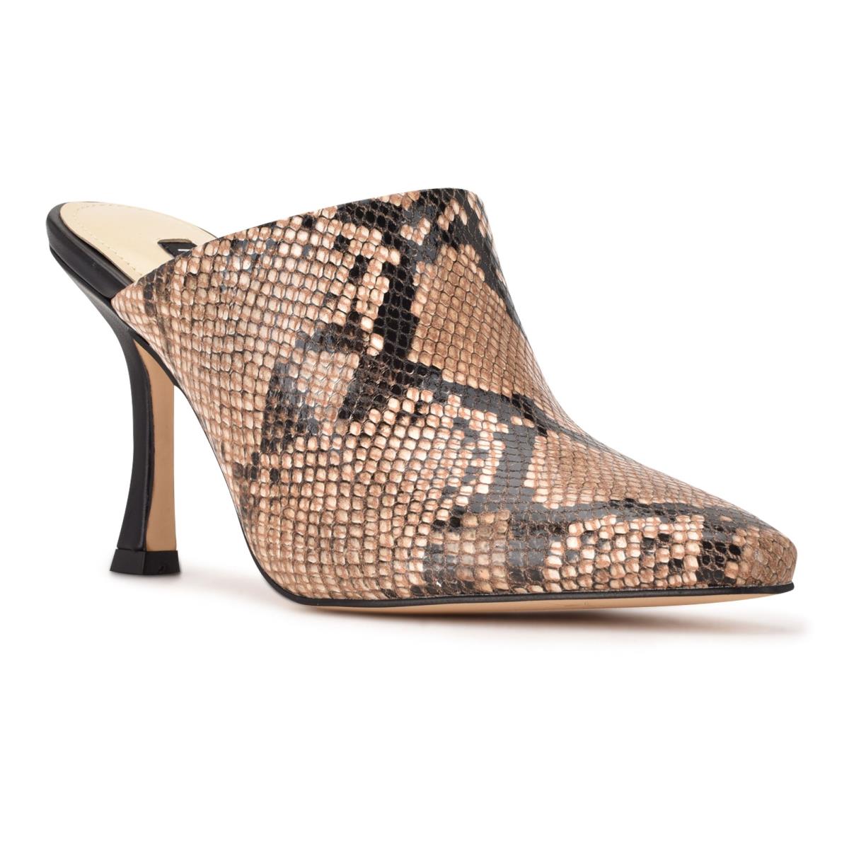 Nine West Ciao Heel Mules Beige / Snake | VHIY07263