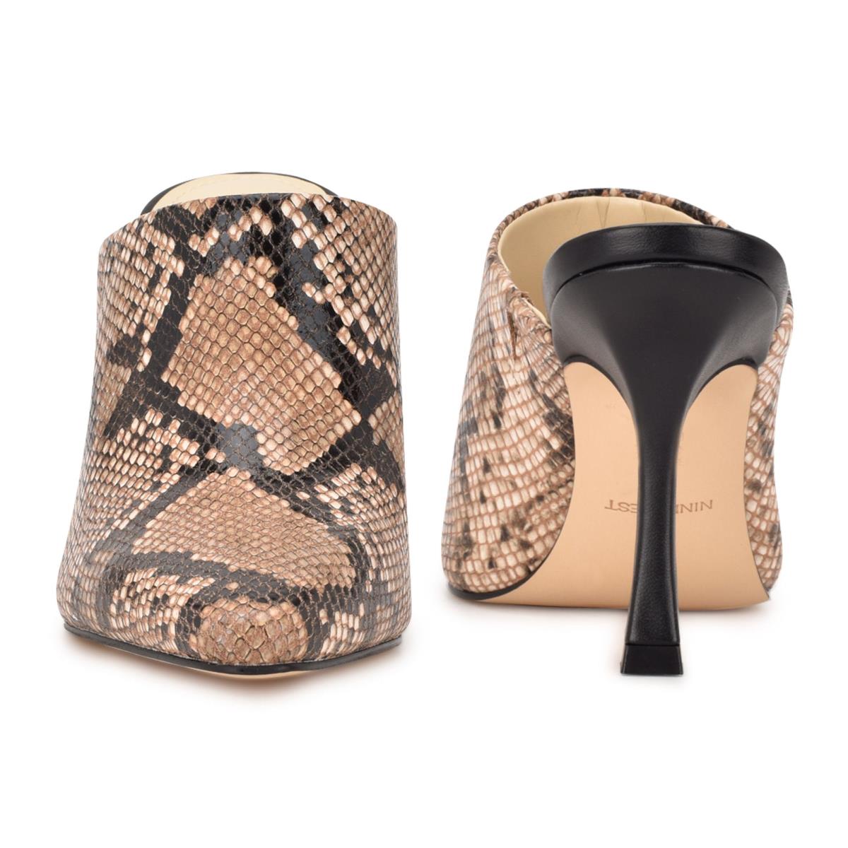 Nine West Ciao Heel Mules Beige / Snake | VHIY07263