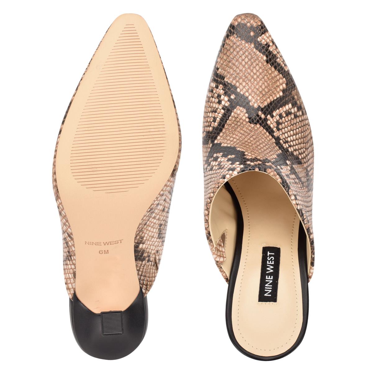 Nine West Ciao Heel Mules Beige / Snake | VHIY07263