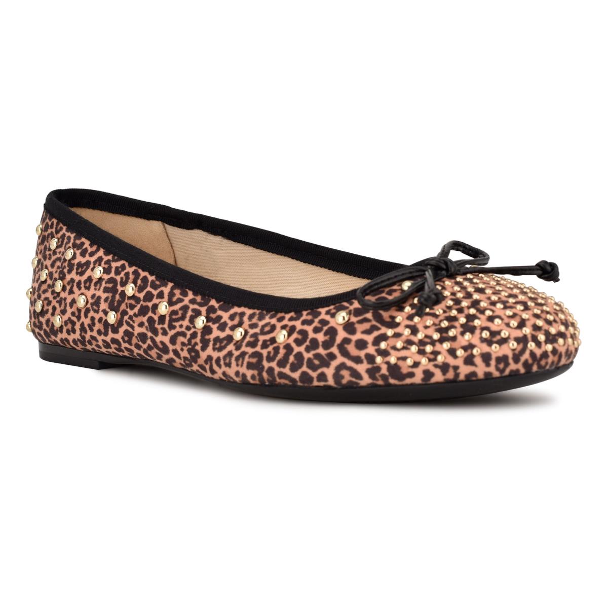 Nine West Curvy Studded Ballet Ballet Flats Leopard / Brown | RHKN48159