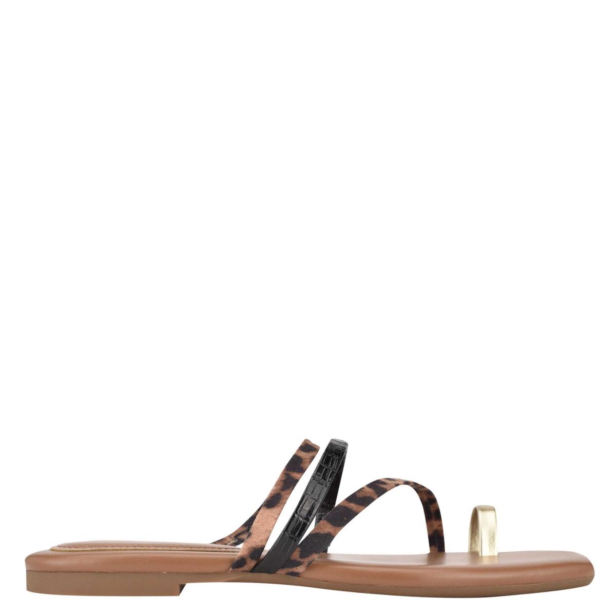 Nine West Darbie Flat Toe Ring Slide Sandals Leopard / Multicolor | WDCR87931