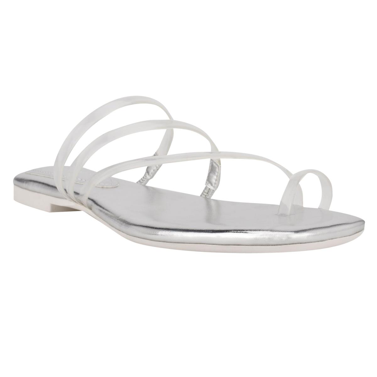 Nine West Darbie Flat Toe Ring Slide Sandals Silver | YAZG60315