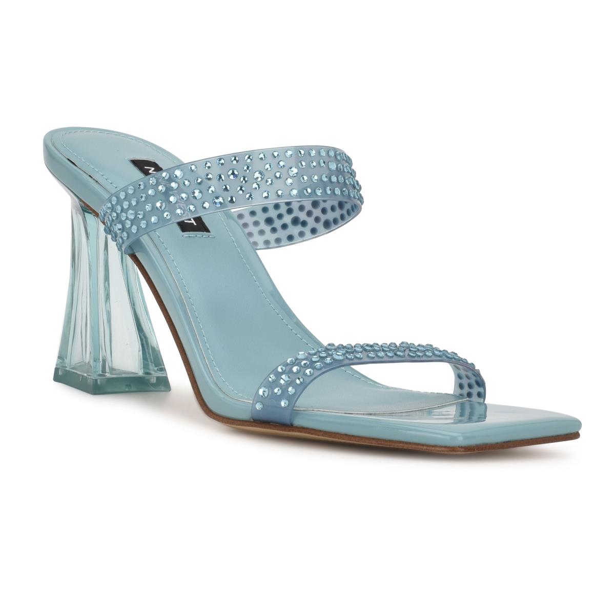 Nine West Darla Heeled Slide Sandals Blue | FYMT90157