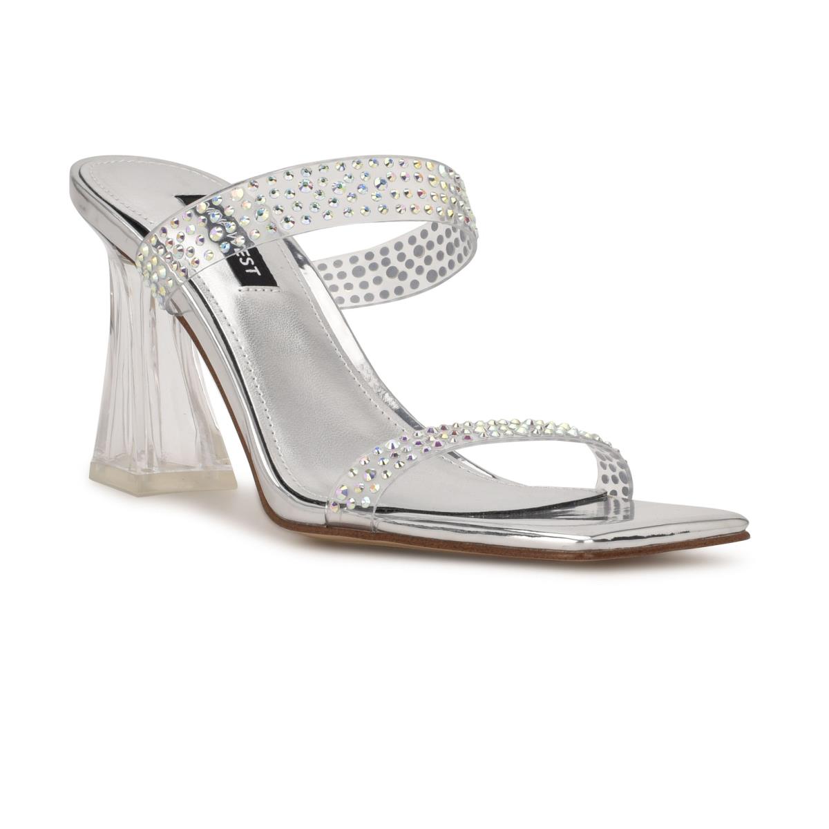 Nine West Darla Heeled Slide Sandals Silver | NDAB20958