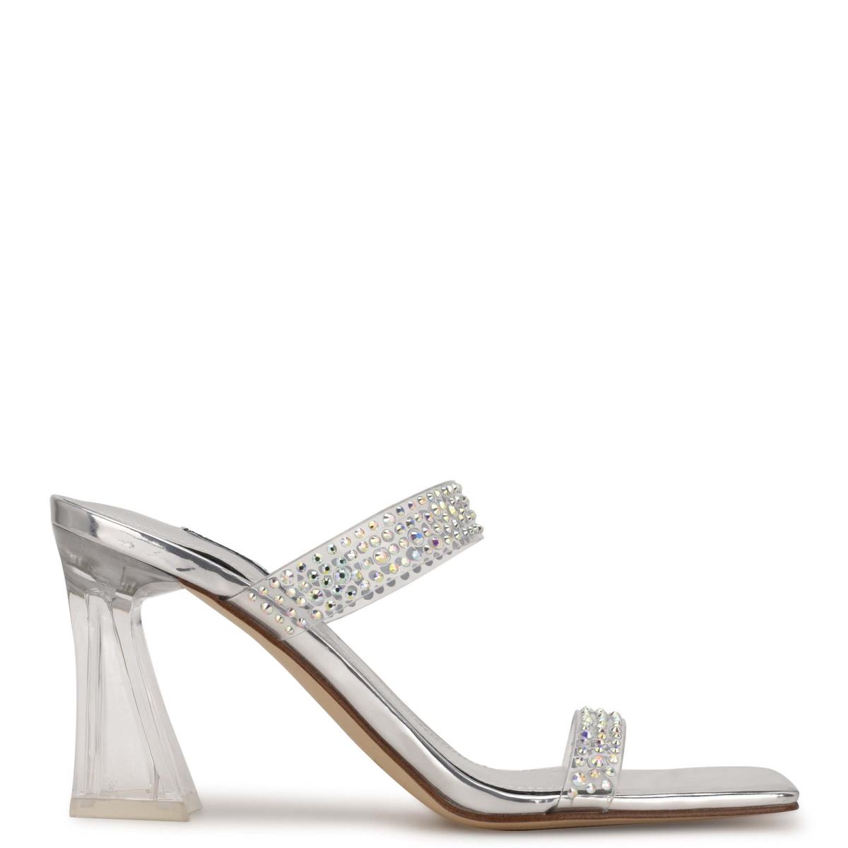 Nine West Darla Heeled Slide Sandals Silver | NDAB20958