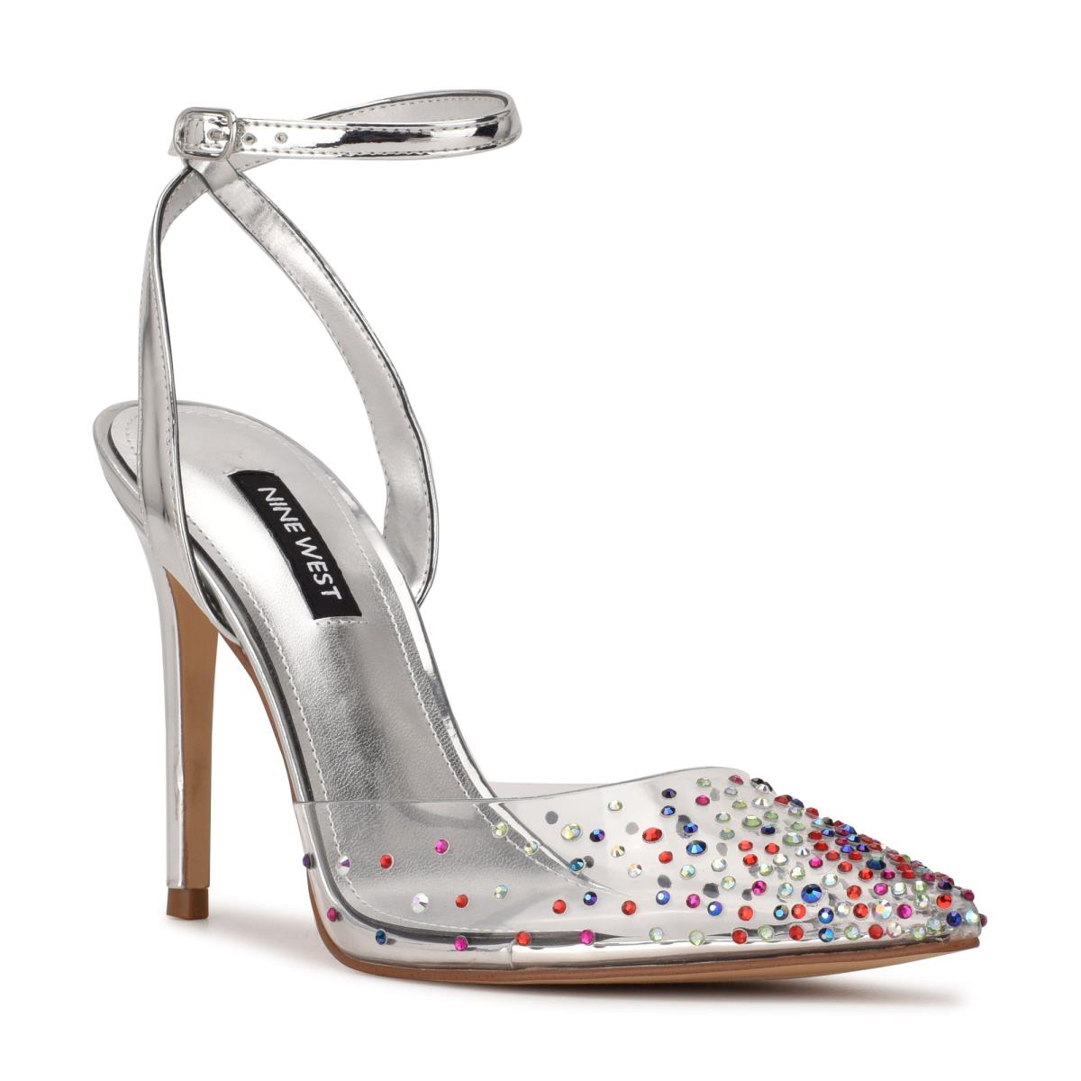 Nine West Foreva Ankle Strap Dress Pumps Silver | NLVD60839