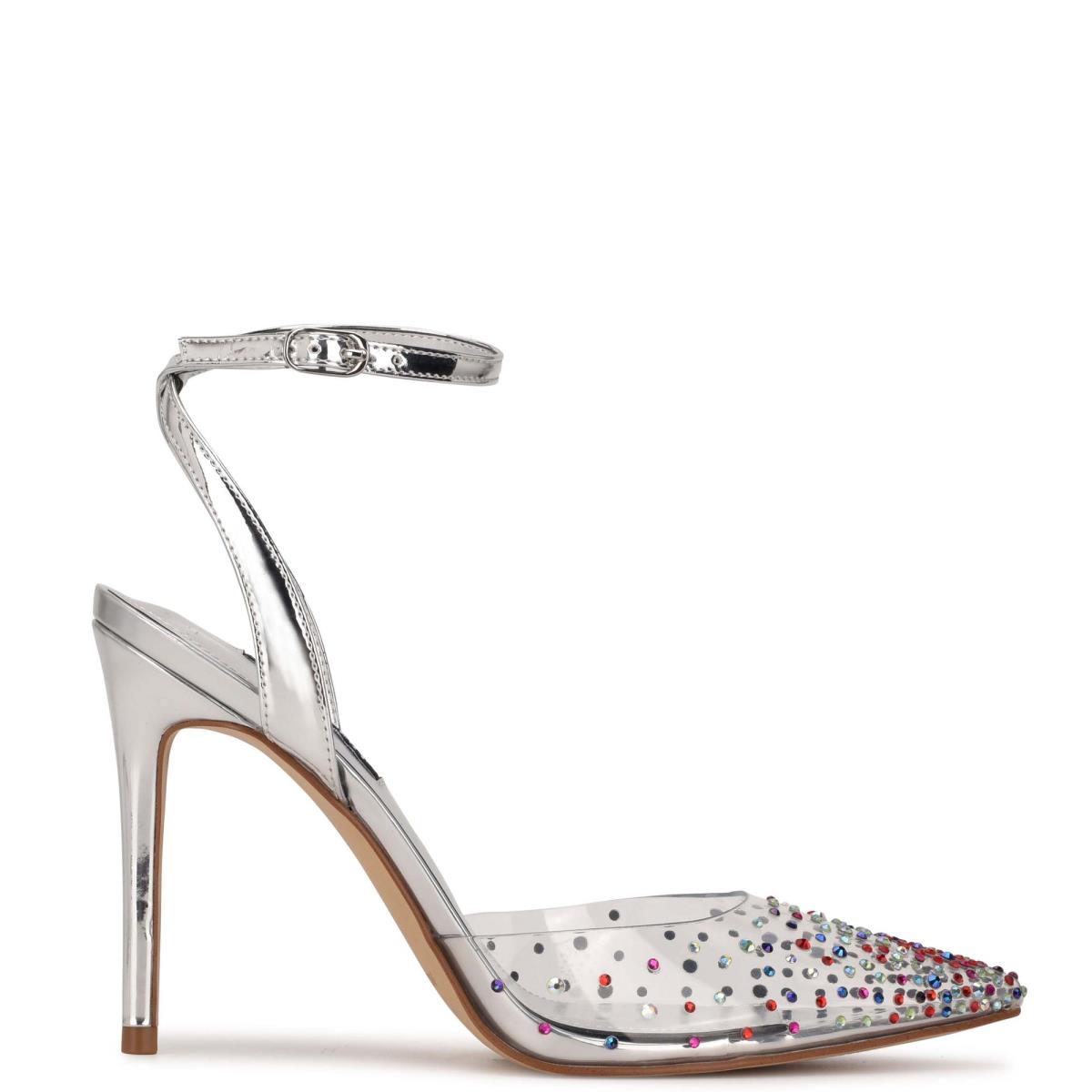 Nine West Foreva Ankle Strap Dress Pumps Silver | NLVD60839