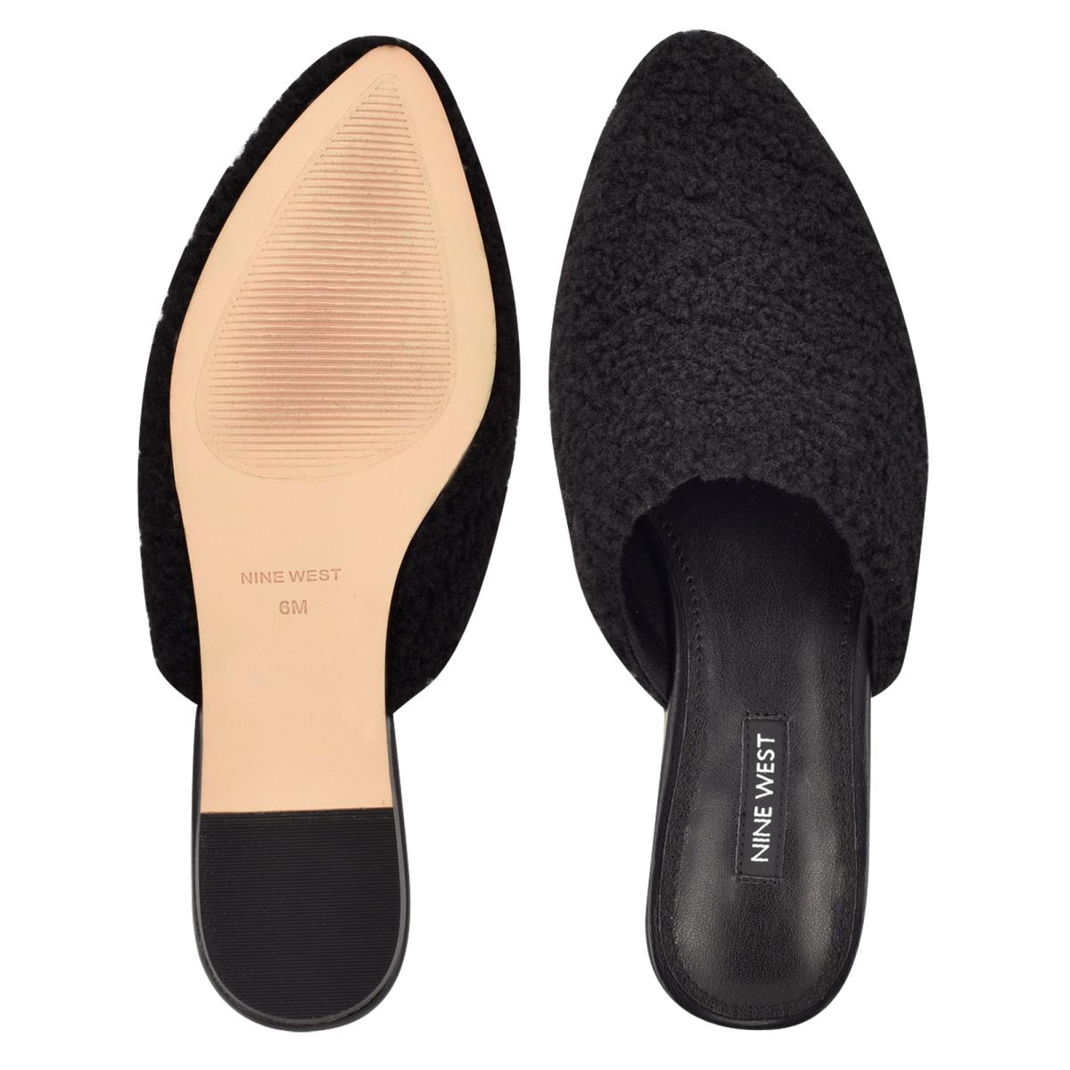 Nine West Furzy Pointy Toe Mules Black | VFNP79561