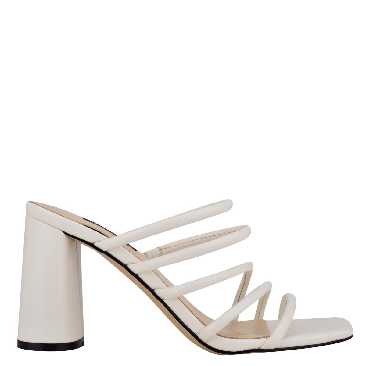 Nine West Girlie Block Heel Slide Sandals White | BUQL56914