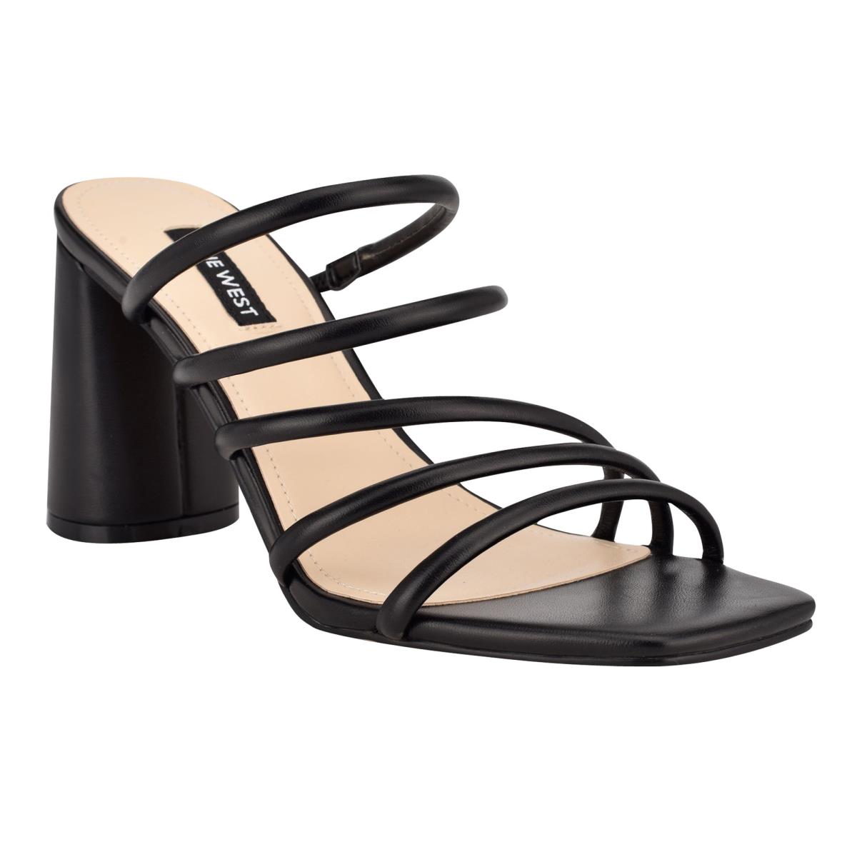 Nine West Girlie Block Heel Slide Sandals Black | EVMH89074