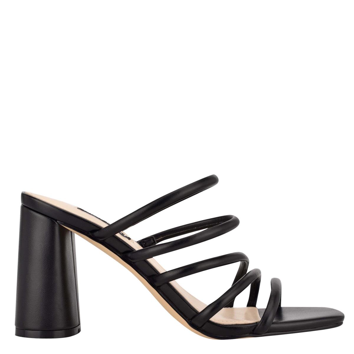 Nine West Girlie Block Heel Slide Sandals Black | EVMH89074