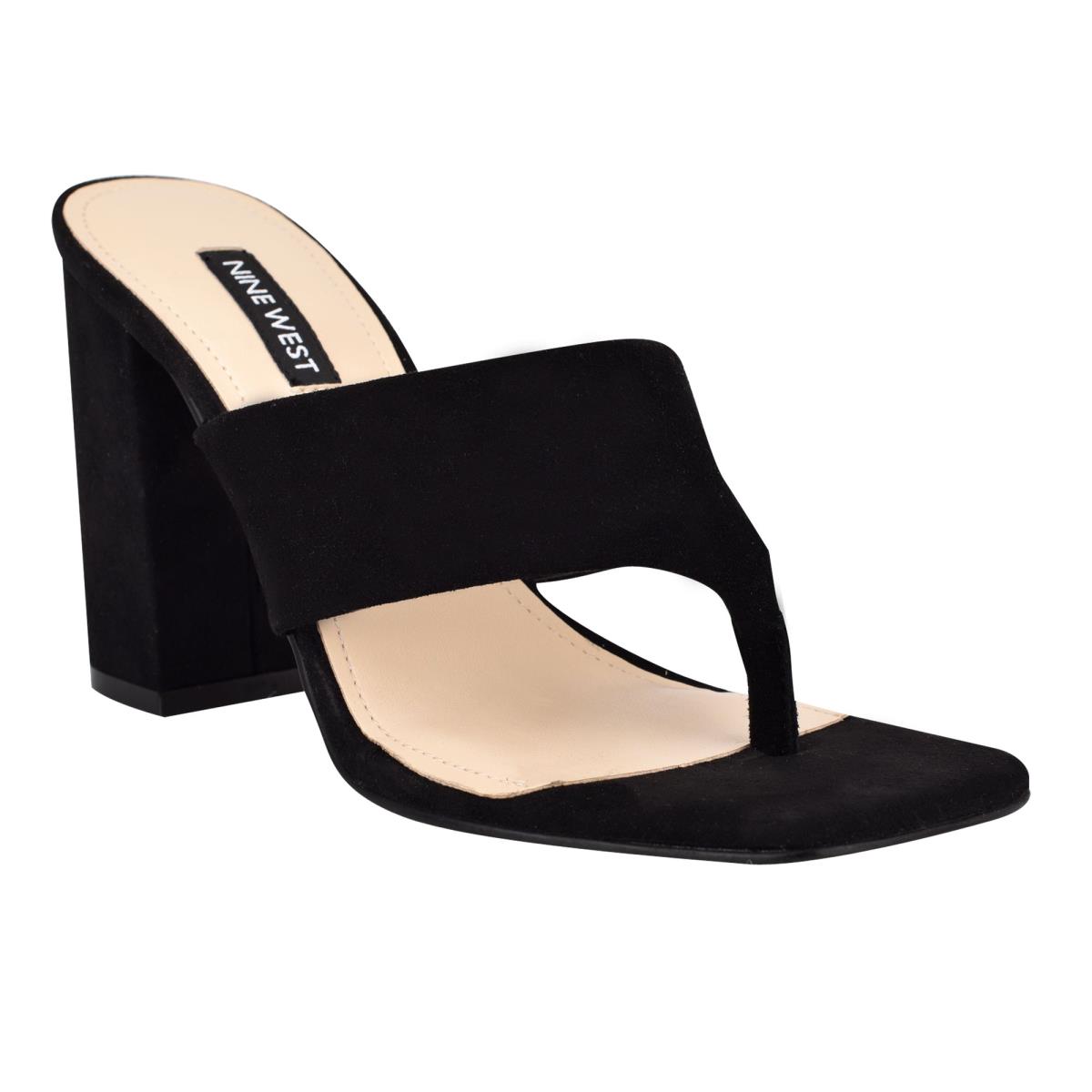 Nine West Gogo Block Heel Slide Sandals Black | ECDN09645