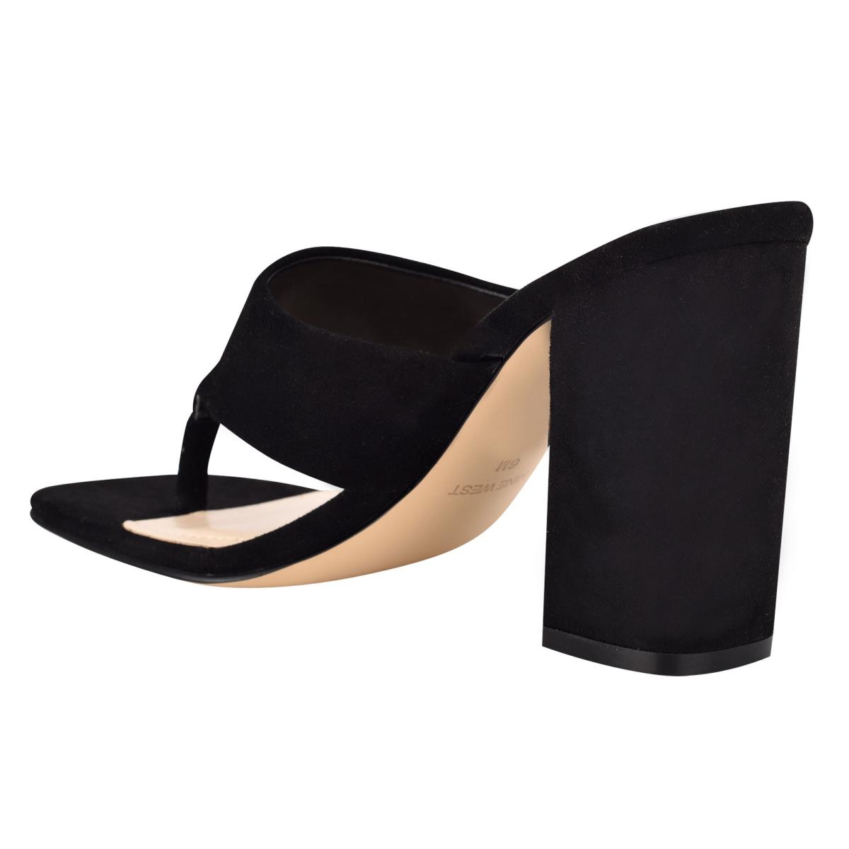 Nine West Gogo Block Heel Slide Sandals Black | ECDN09645