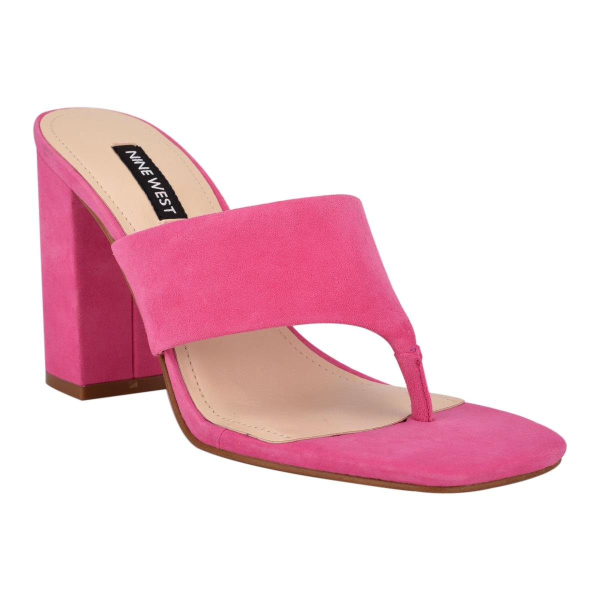 Nine West Gogo Block Heel Slide Sandals Pink | JXFI41738