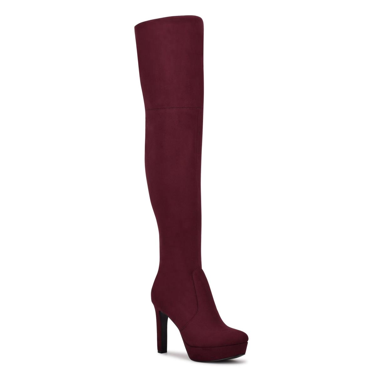 Nine West Gotcha Over the Knee Platform Boots Burgundy | MGWF23950