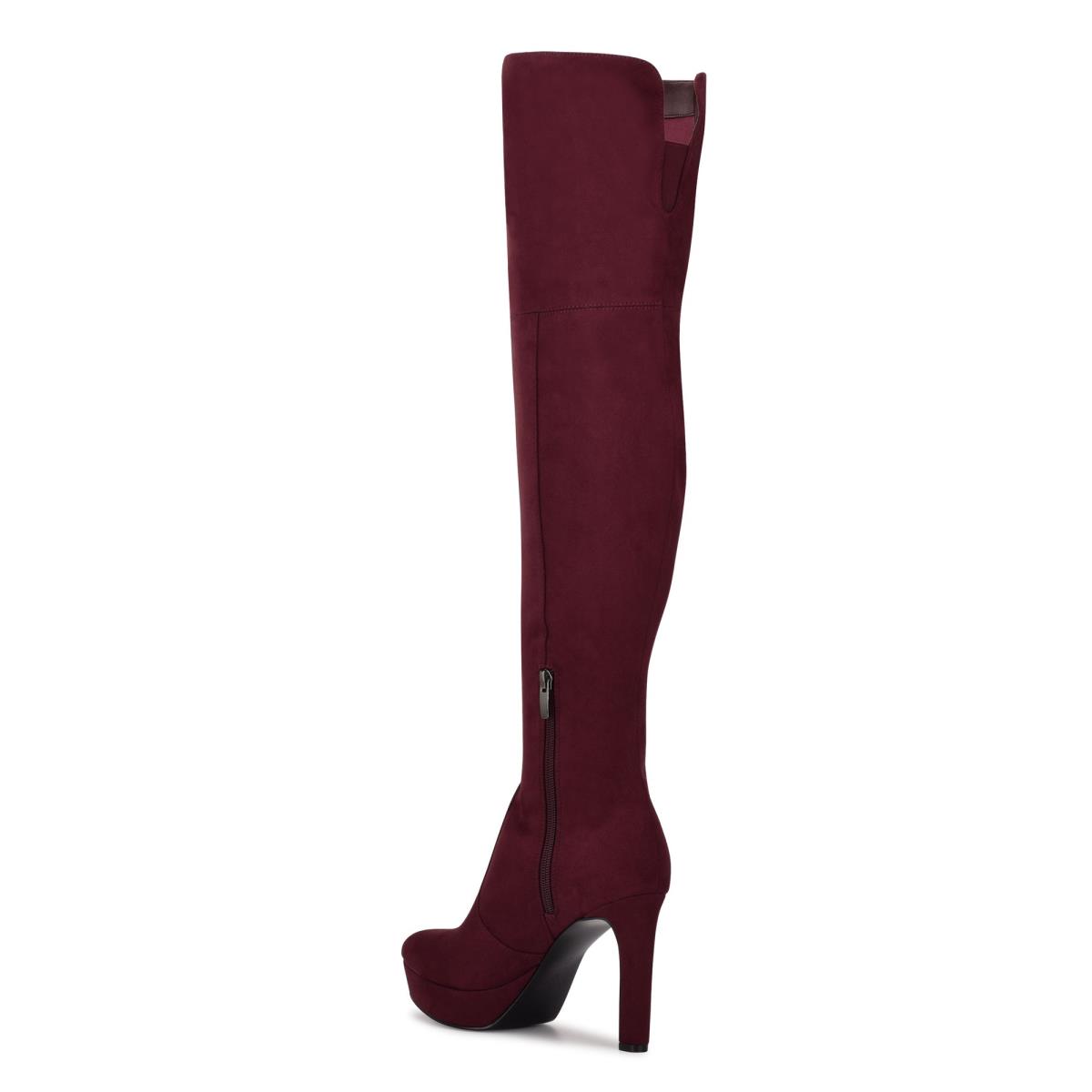 Nine West Gotcha Over the Knee Platform Boots Burgundy | MGWF23950