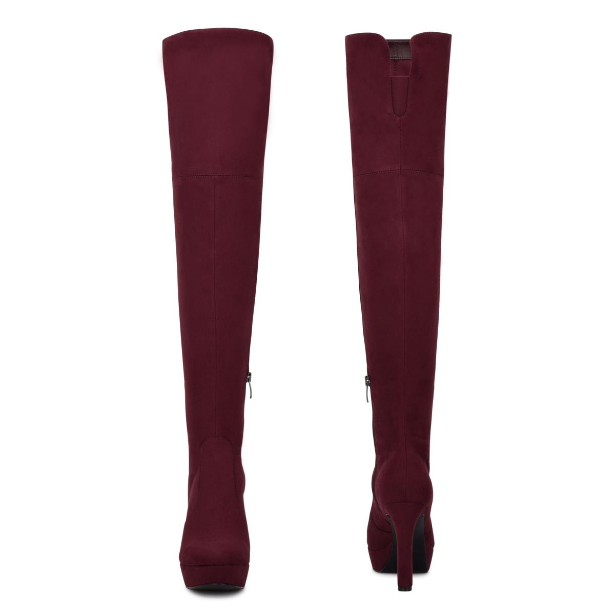 Nine West Gotcha Over the Knee Platform Boots Burgundy | MGWF23950