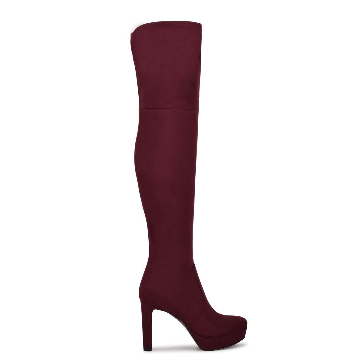 Nine West Gotcha Over the Knee Platform Boots Burgundy | MGWF23950