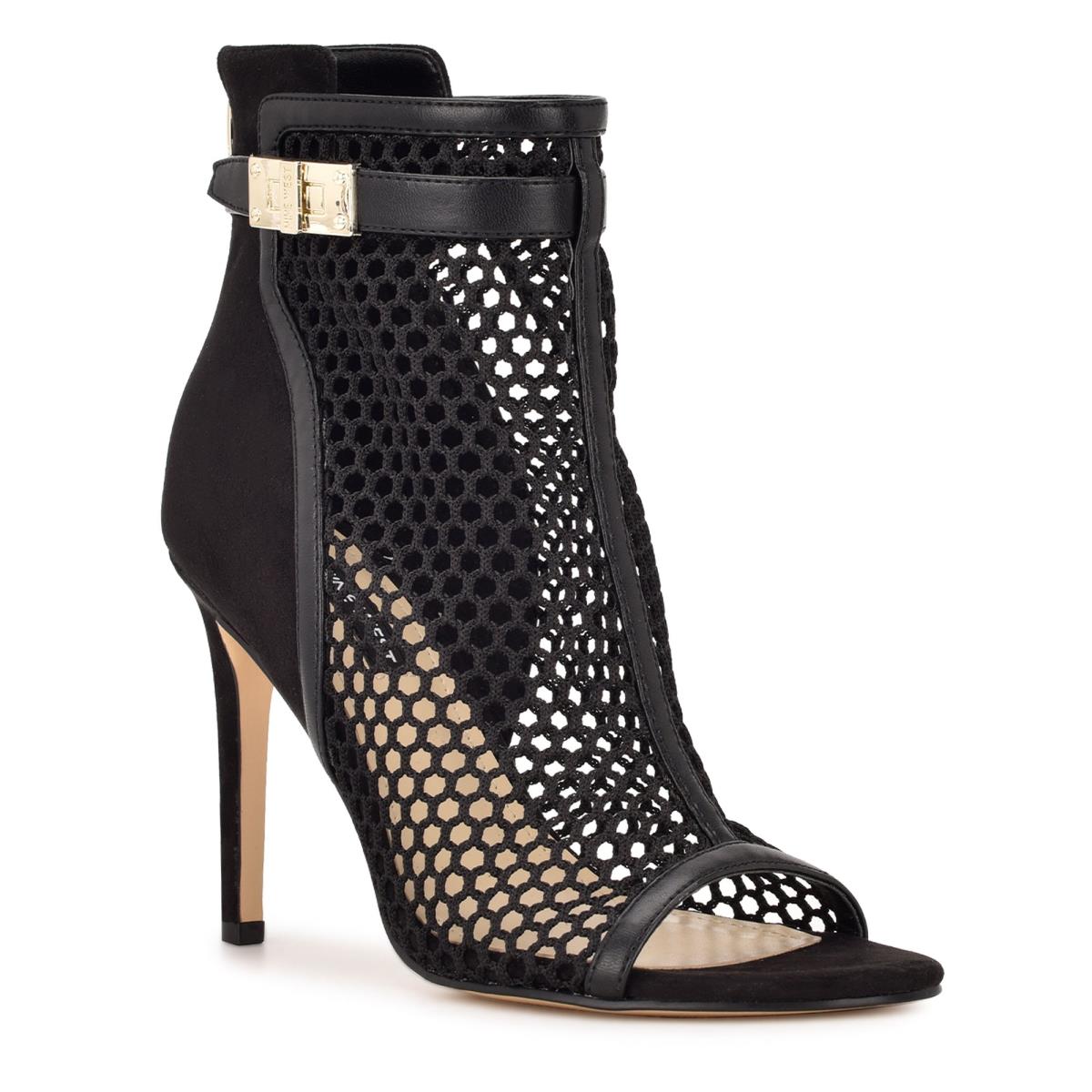 Nine West Ididit Mesh Peep Toe Booties Black | SUHZ93042