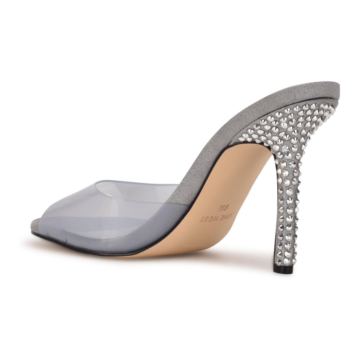 Nine West Ido Rhinestone Heeled Slide Sandals Light Grey | CLFE43957