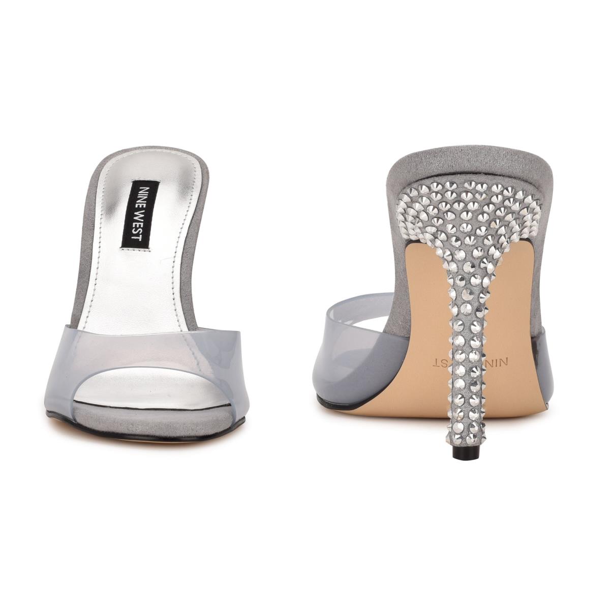 Nine West Ido Rhinestone Heeled Slide Sandals Light Grey | CLFE43957