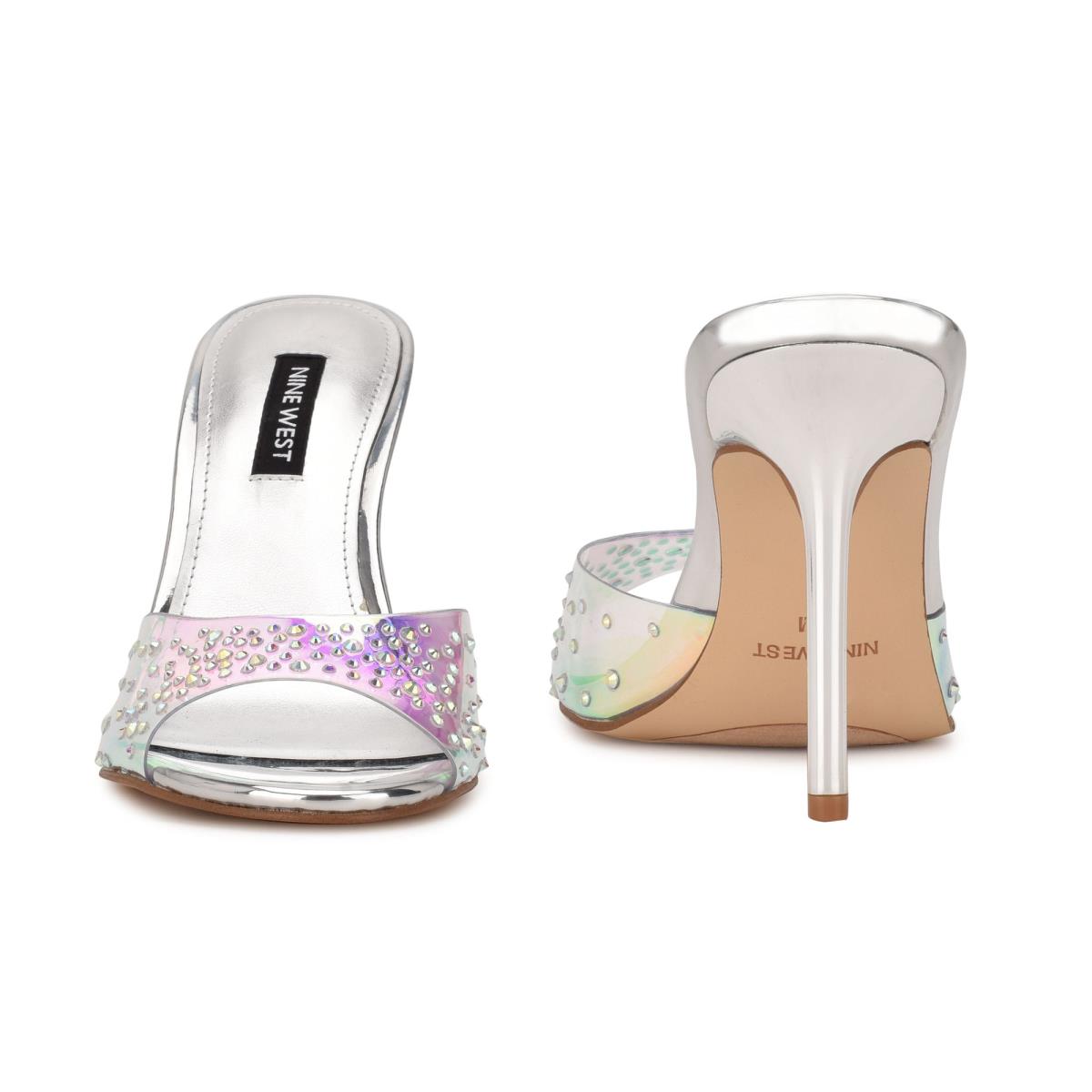 Nine West Ido Rhinestone Heeled Slide Sandals Silver | EPFY60794