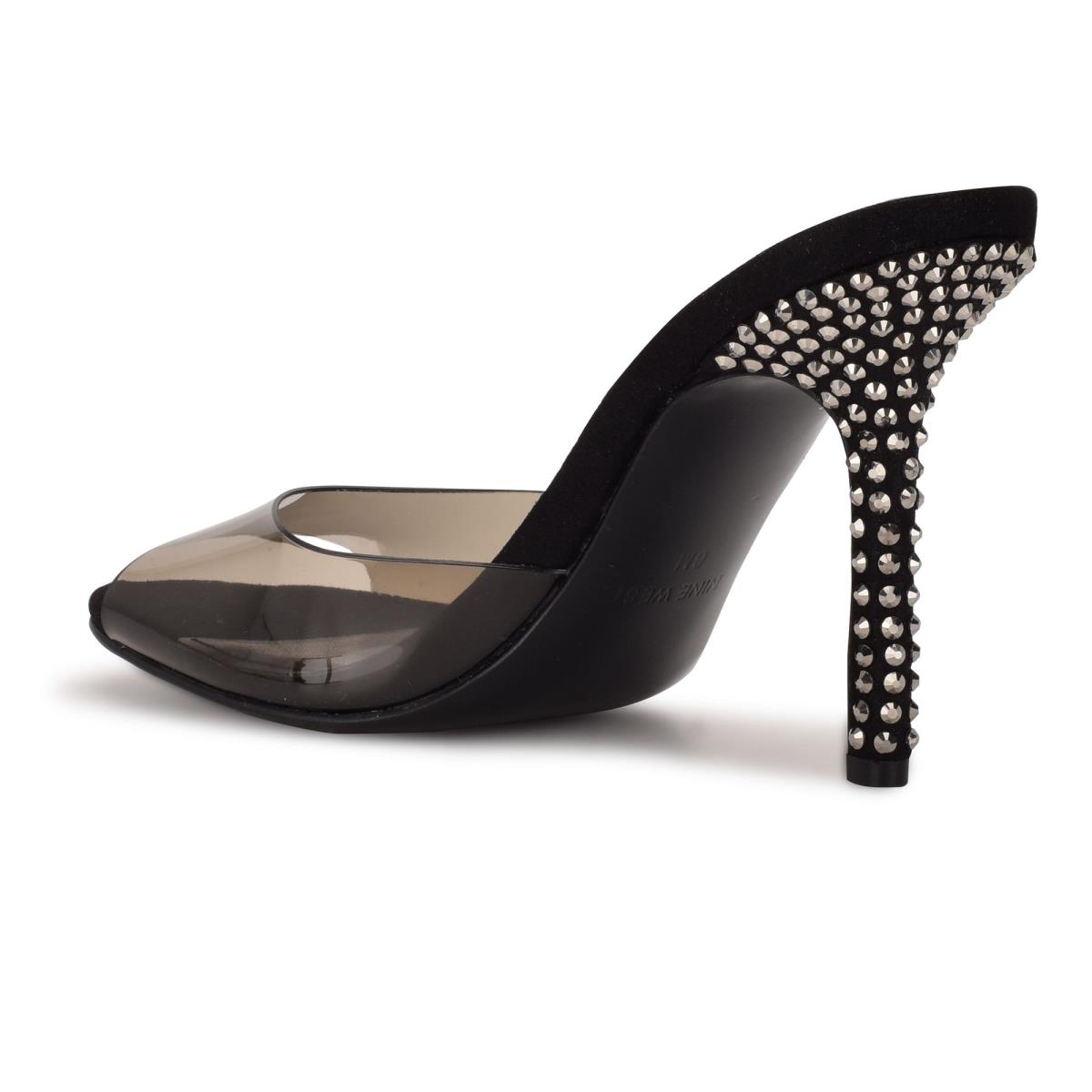 Nine West Ido Rhinestone Heeled Slide Sandals Black | MKSB34705