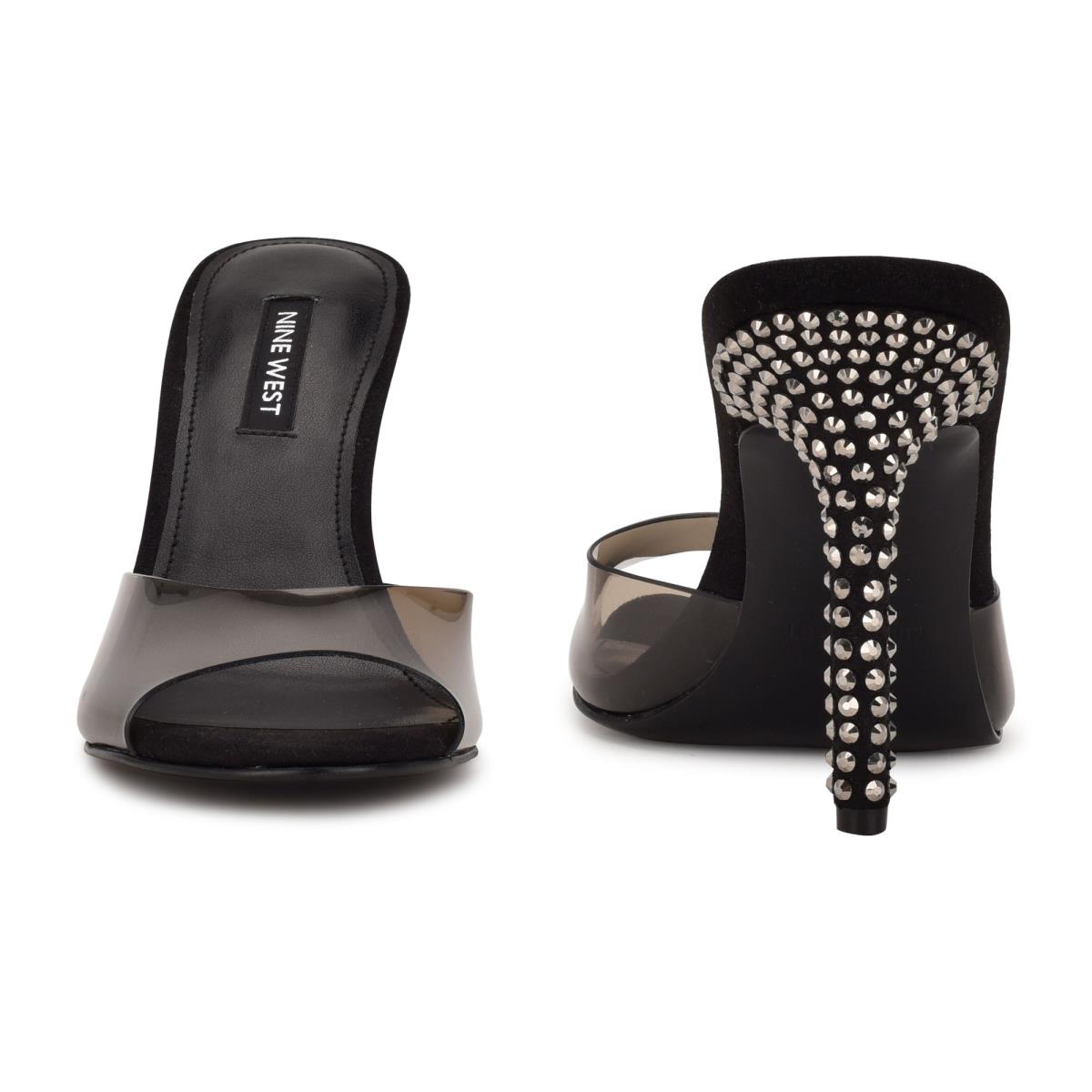 Nine West Ido Rhinestone Heeled Slide Sandals Black | MKSB34705