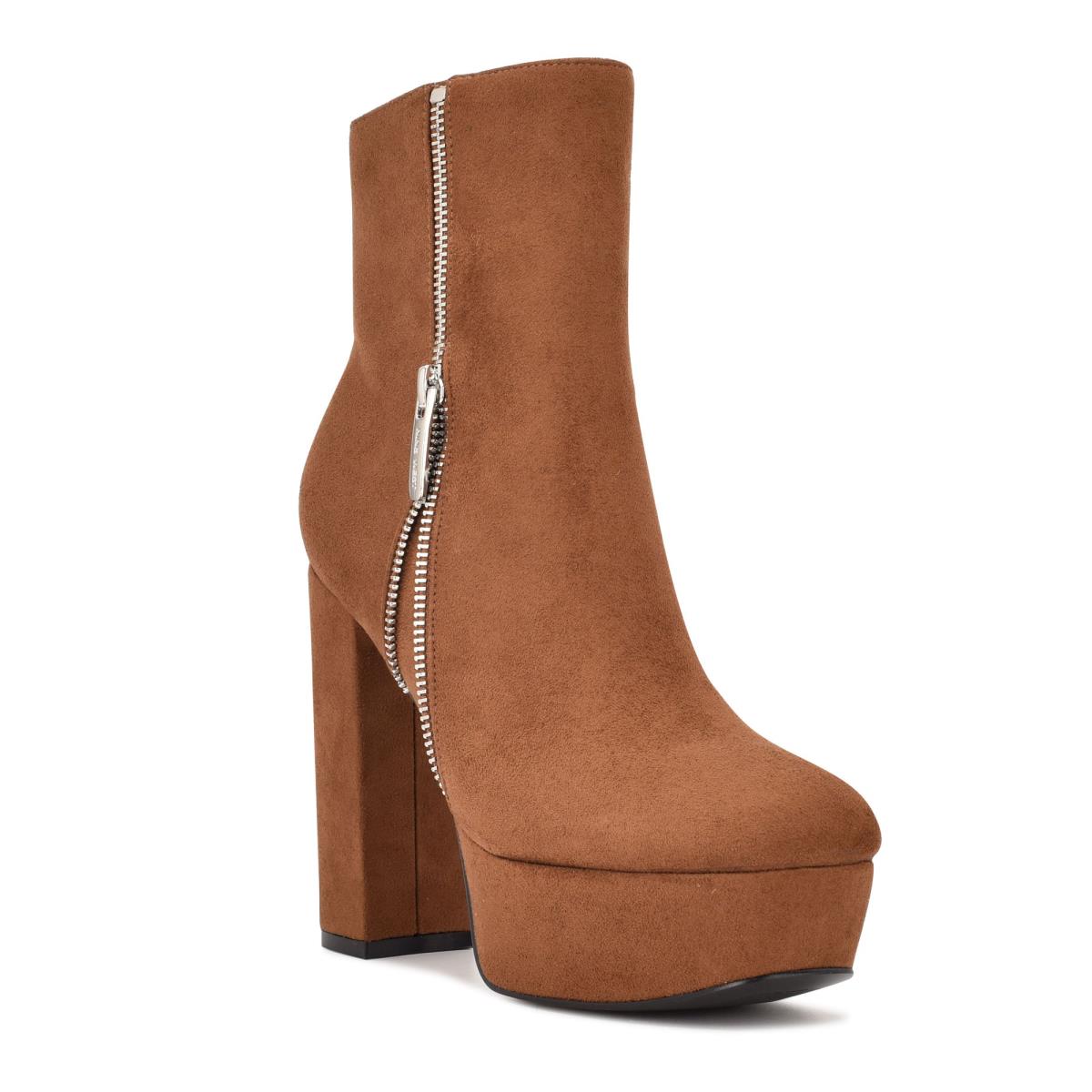 Nine West Kerri Platform Booties Brown | HUPV96854