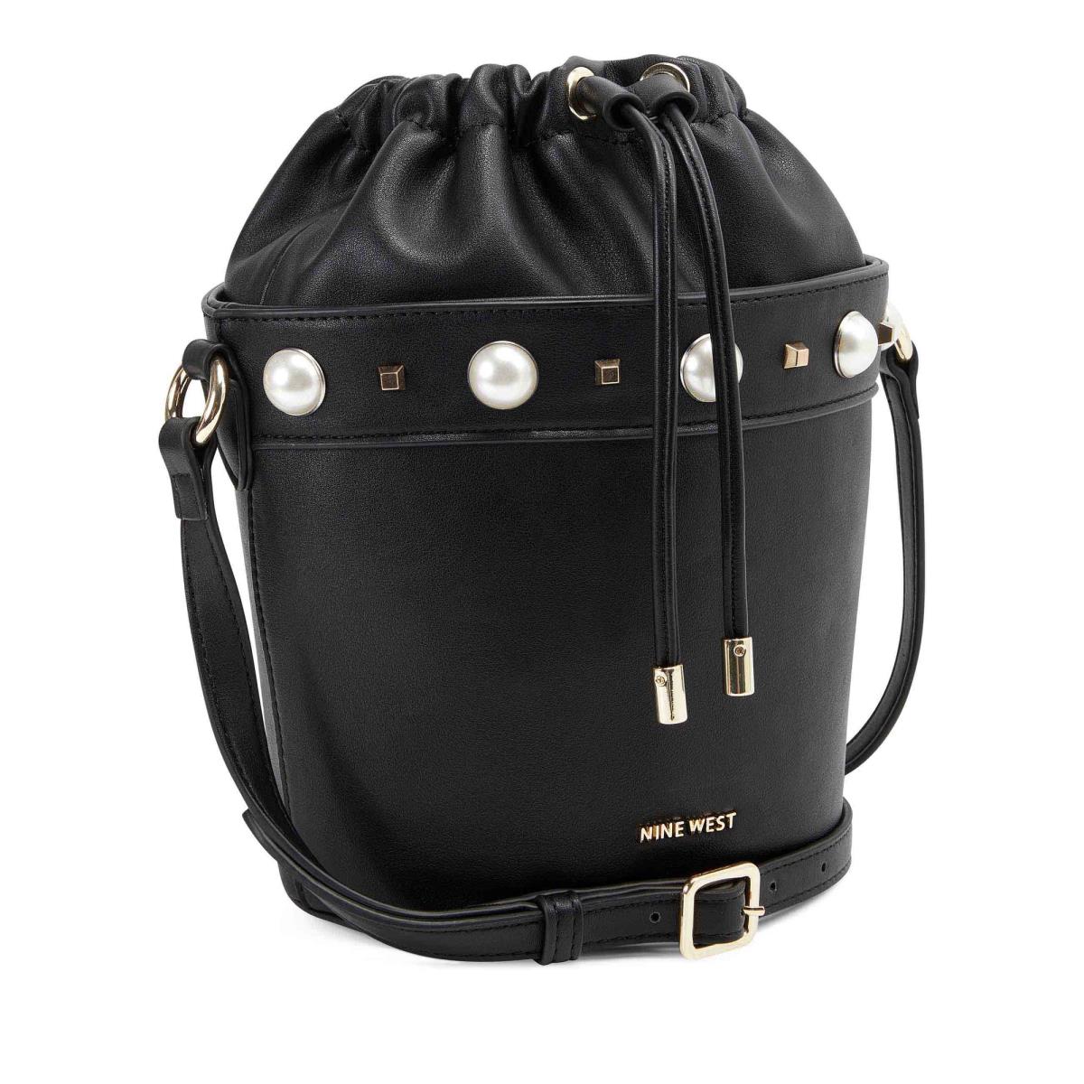 Nine West Laylin Drawstring Bucket Crossbody Bags Black | XUGS59702