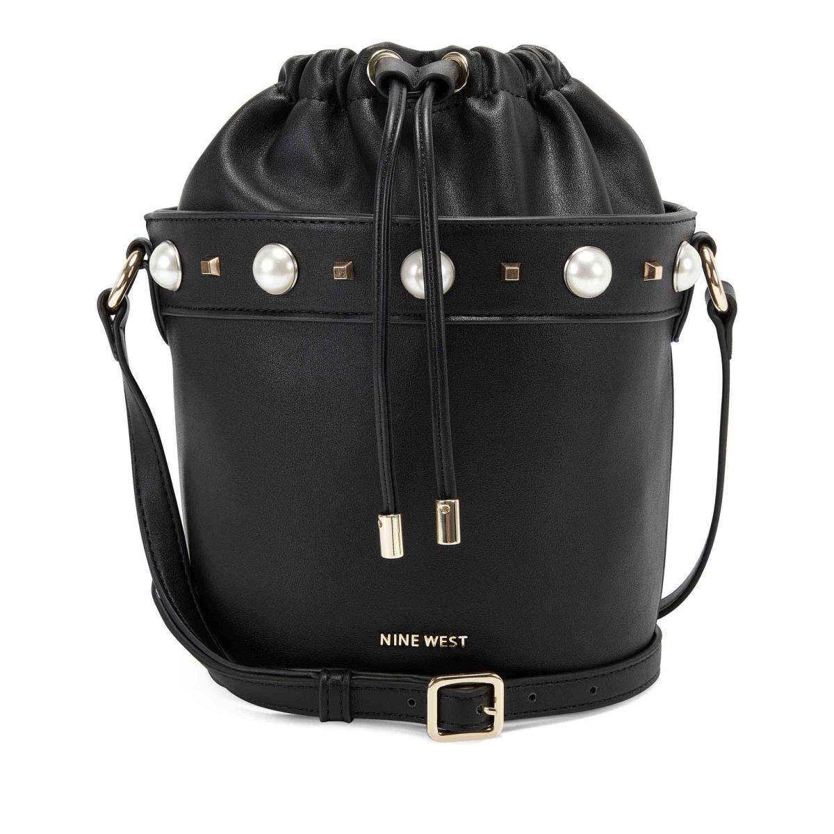 Nine West Laylin Drawstring Bucket Crossbody Bags Black | XUGS59702