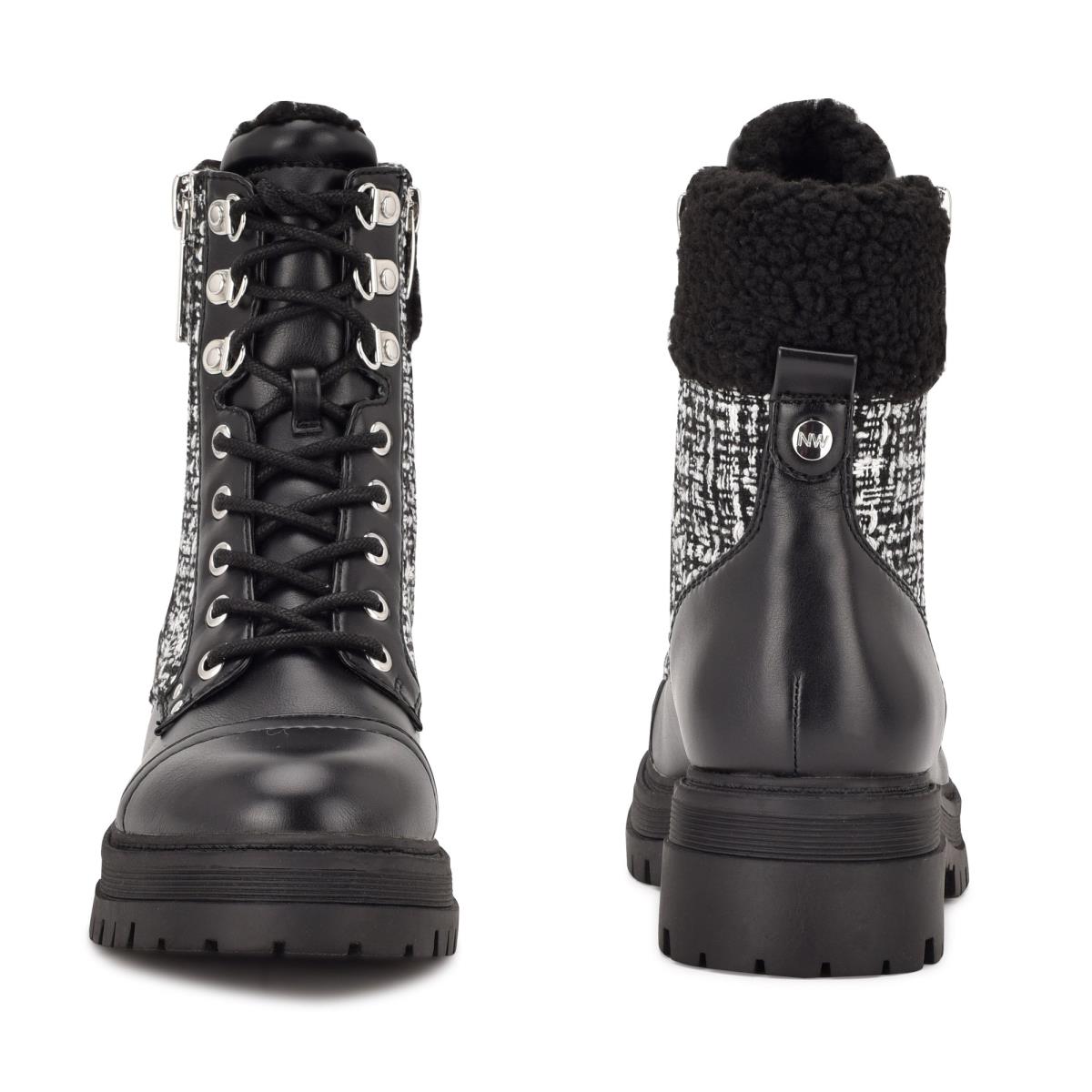 Nine West Pike Combat Lug Sole Booties Black | PEOK45609