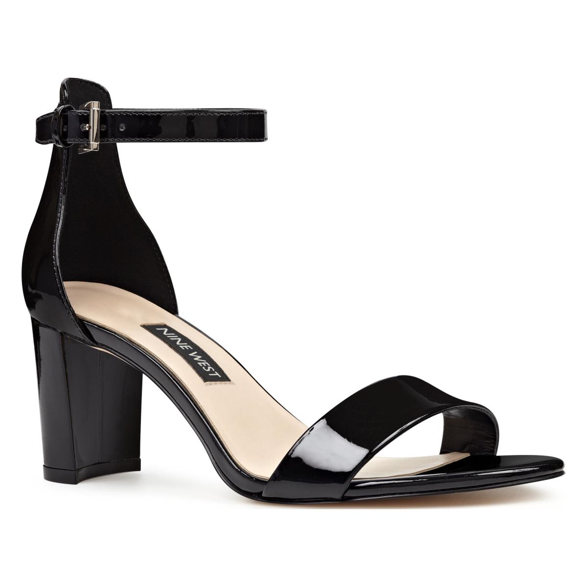 Nine West Pruce Ankle Strap Block Heels Sandals Black | AEBF68193