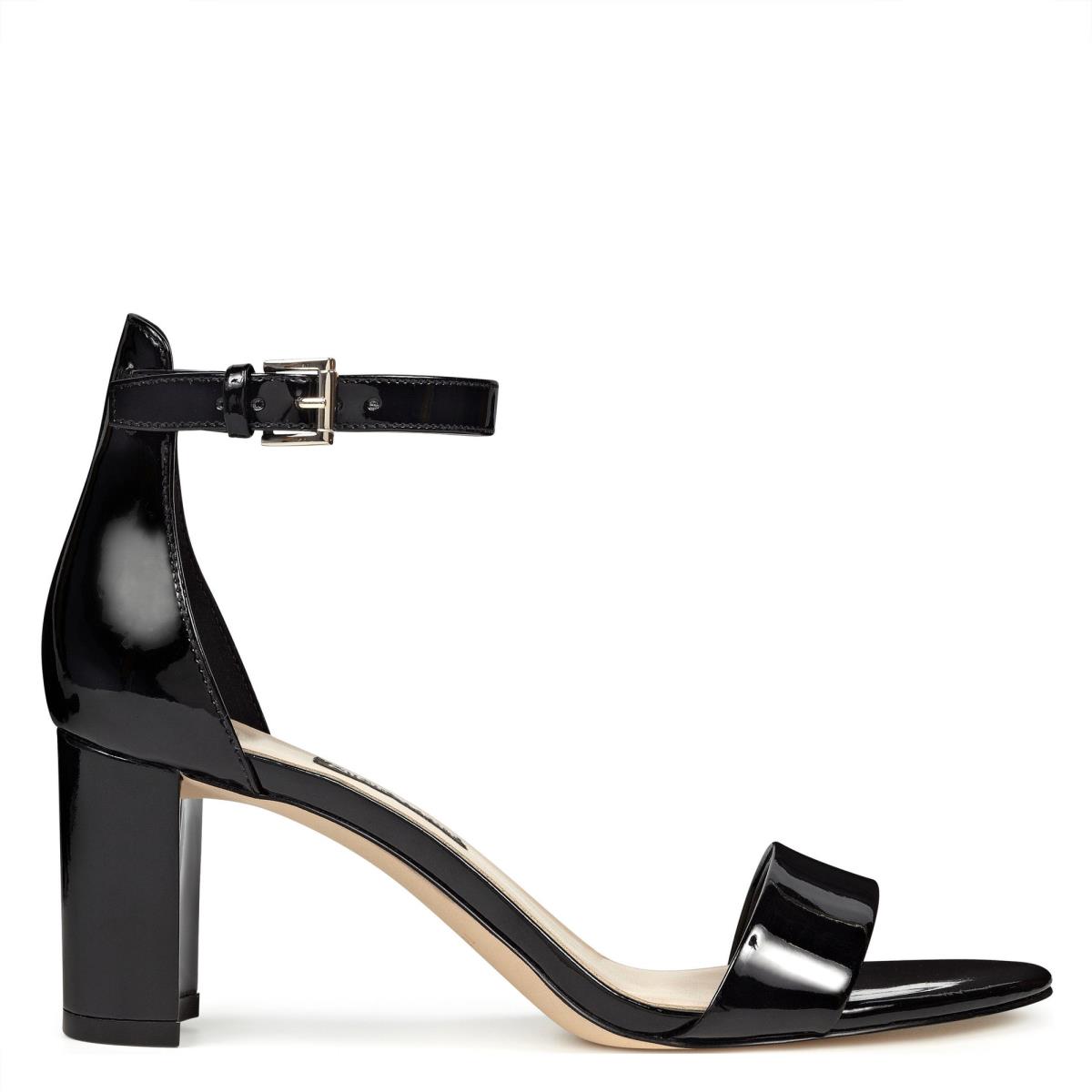 Nine West Pruce Ankle Strap Block Heels Sandals Black | AEBF68193