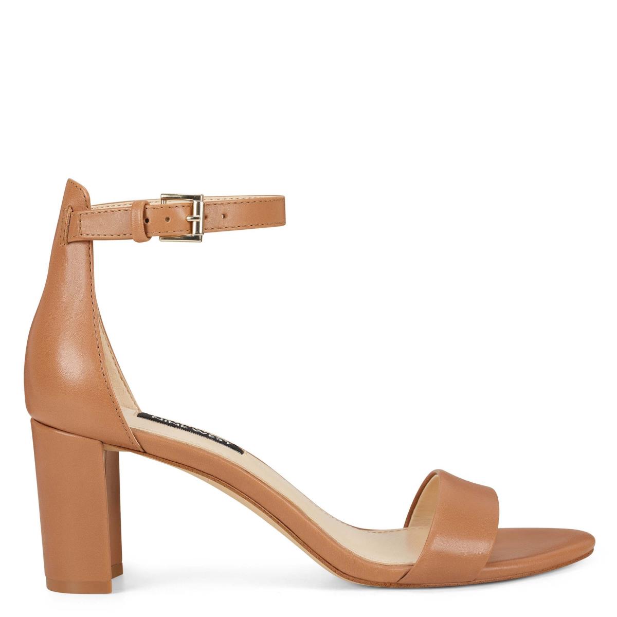 Nine West Pruce Ankle Strap Block Heels Sandals Beige | EOJP32094