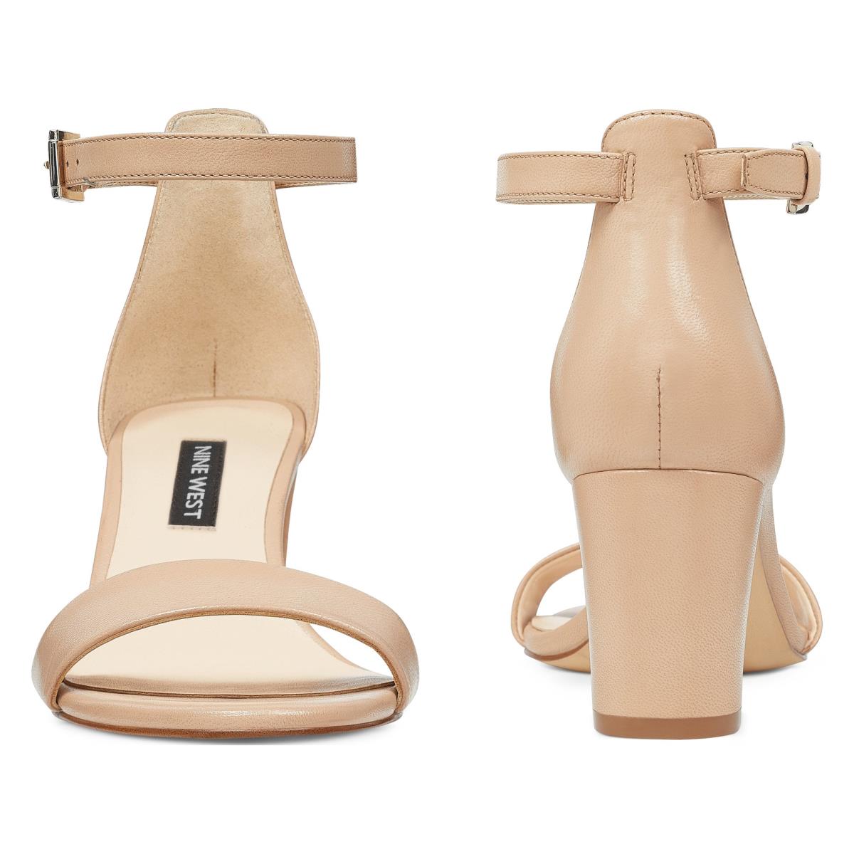 Nine West Pruce Ankle Strap Block Heels Sandals Beige | FJVT65014