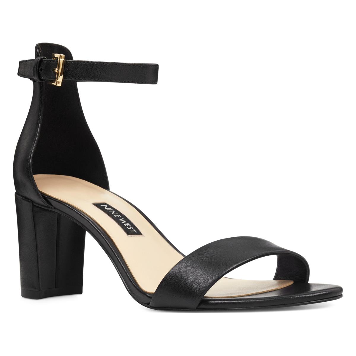 Nine West Pruce Ankle Strap Block Heels Sandals Black | FPBY57218