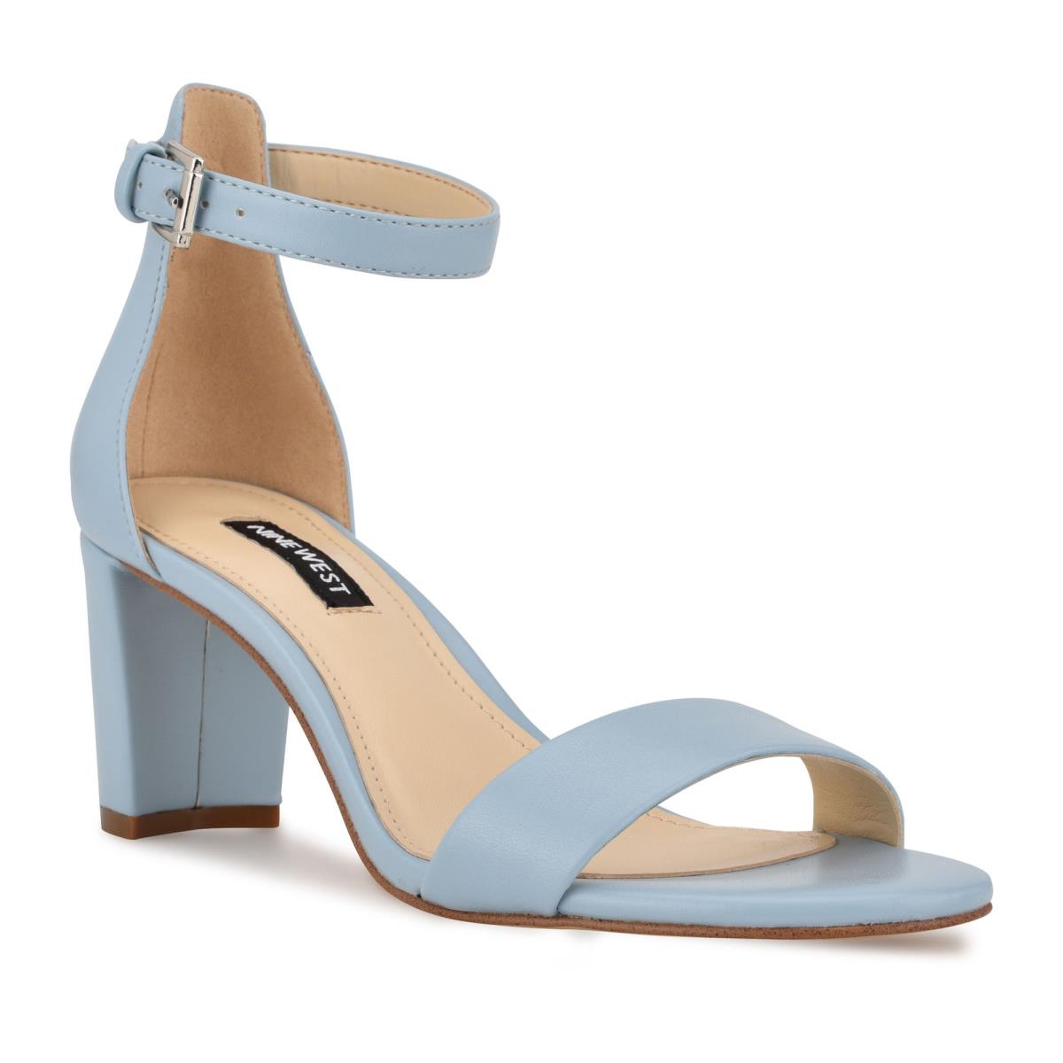 Nine West Pruce Ankle Strap Block Heels Sandals Blue | XHMR62987