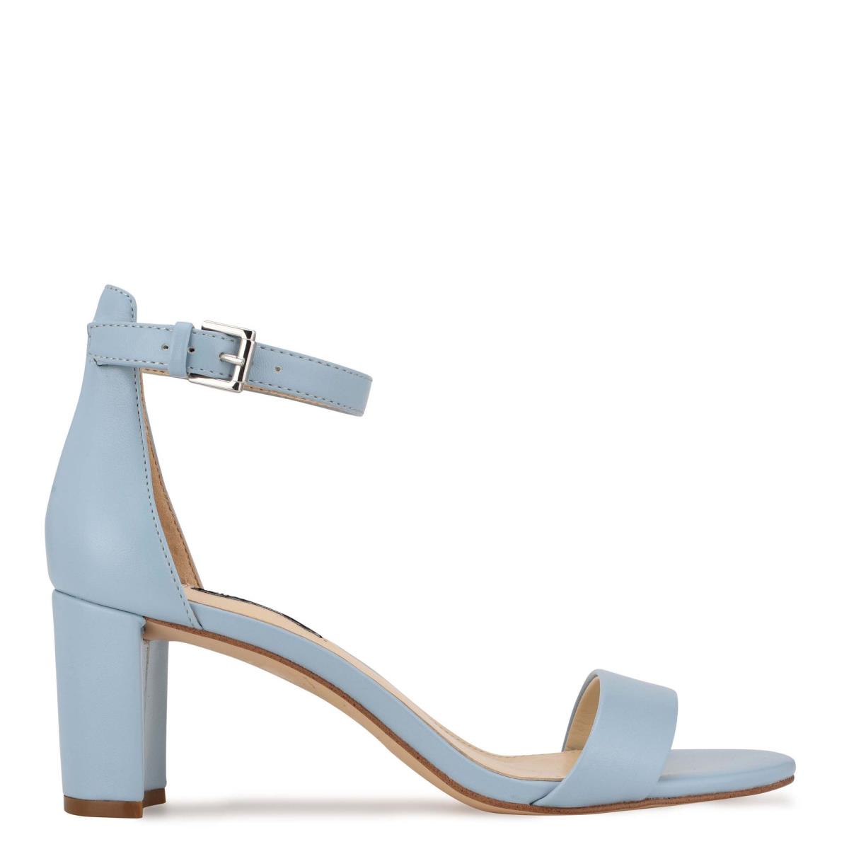 Nine West Pruce Ankle Strap Block Heels Sandals Blue | XHMR62987