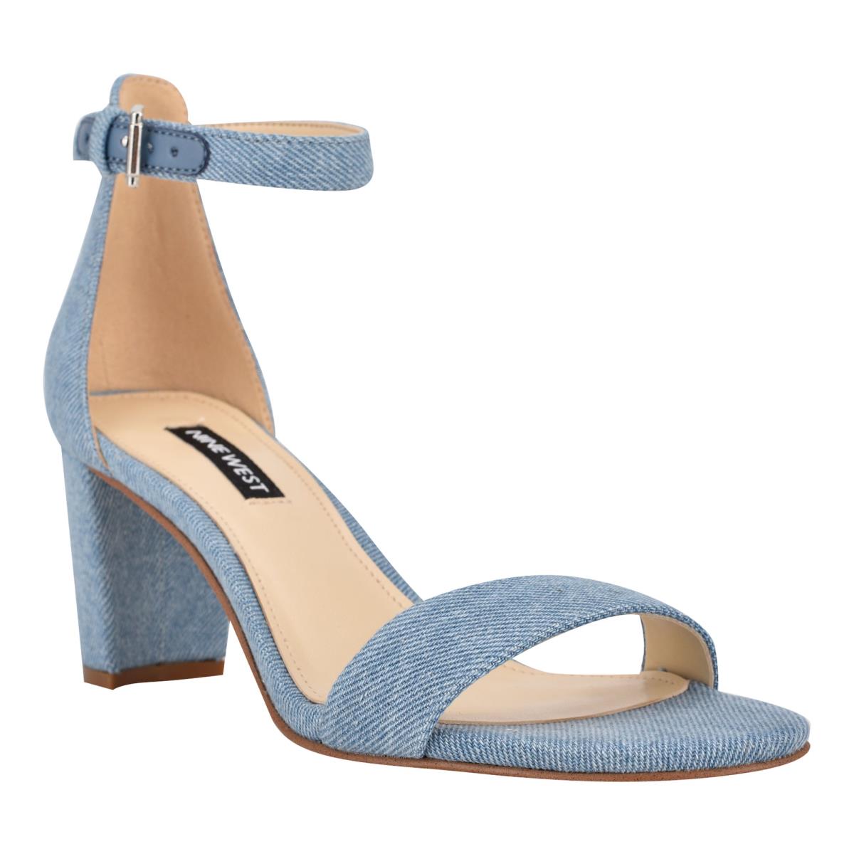 Nine West Pruce Ankle Strap Block Heels Sandals Blue | YZVT76295