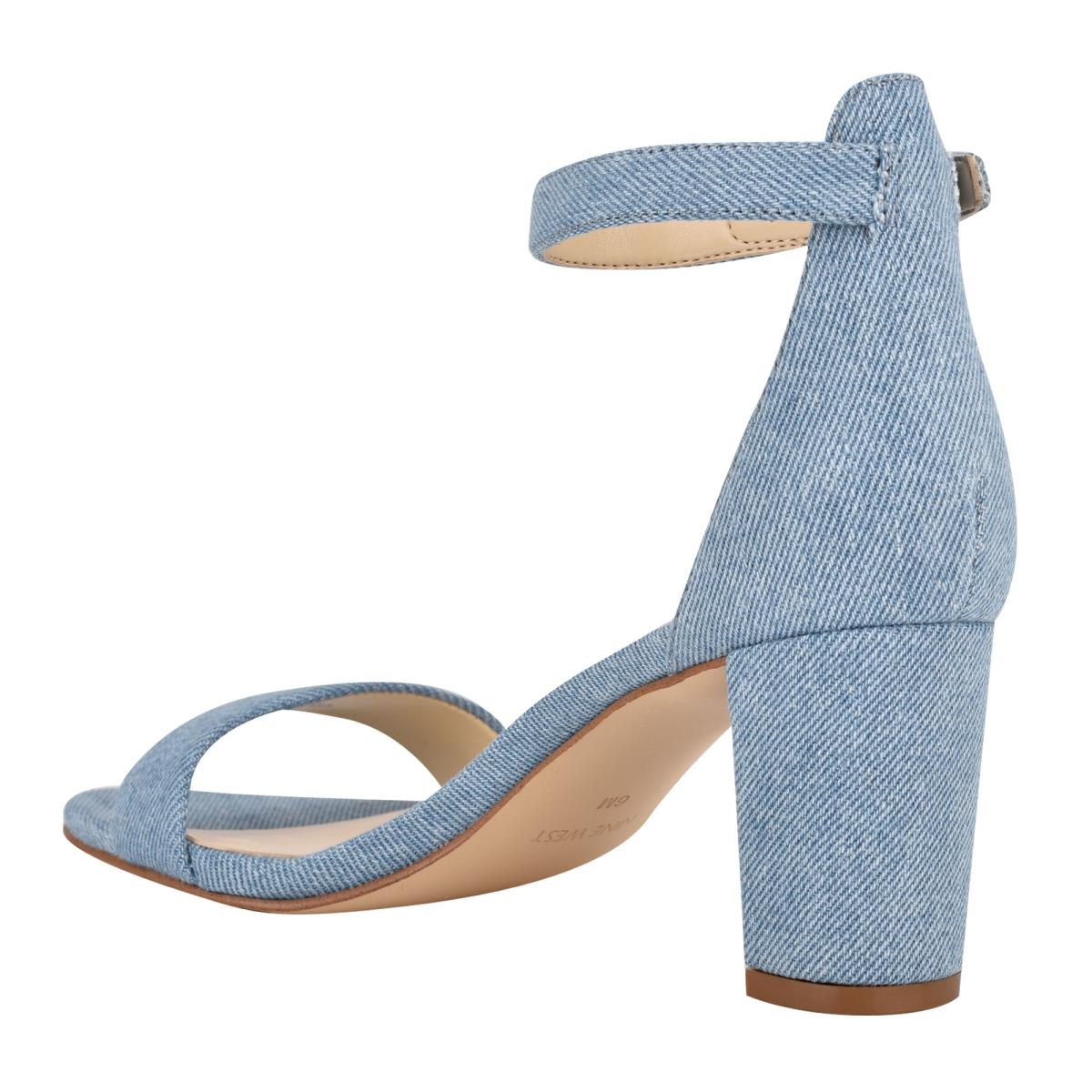 Nine West Pruce Ankle Strap Block Heels Sandals Blue | YZVT76295