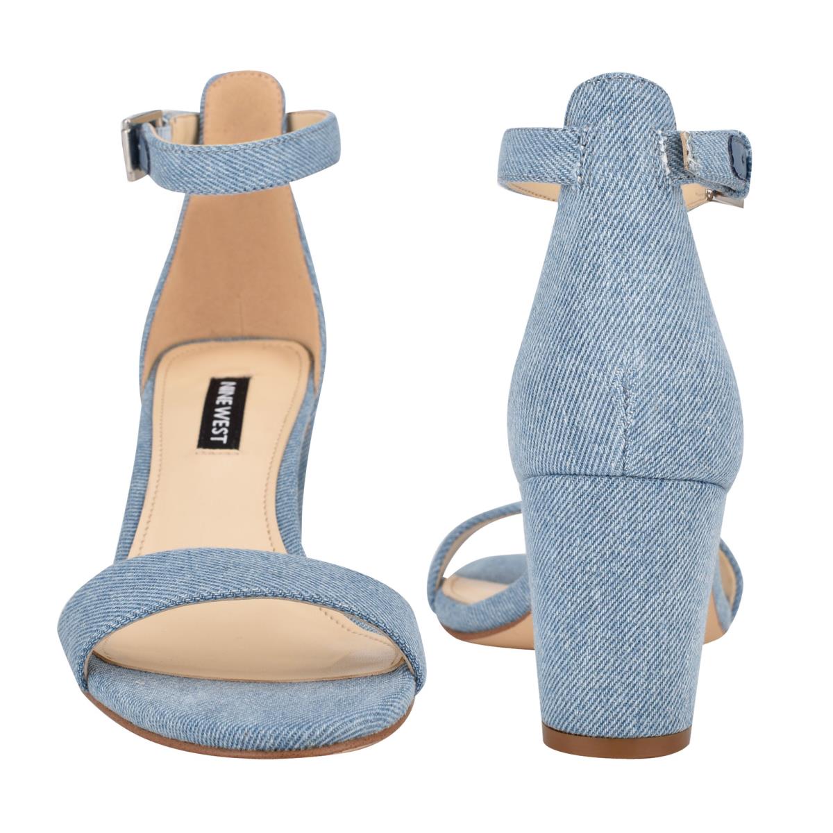 Nine West Pruce Ankle Strap Block Heels Sandals Blue | YZVT76295