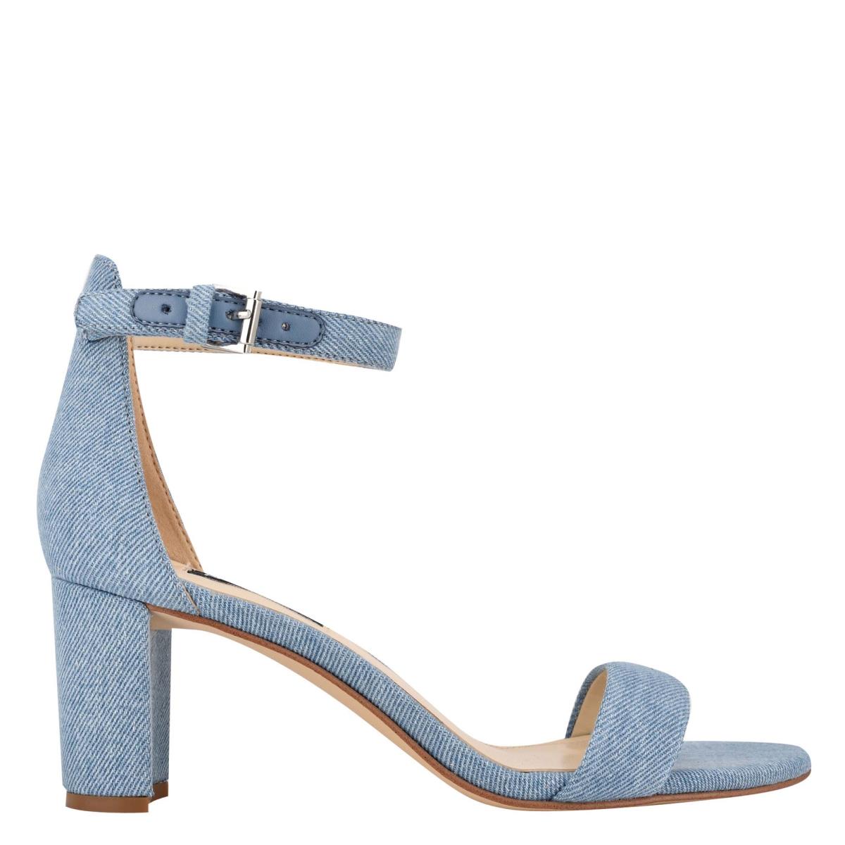 Nine West Pruce Ankle Strap Block Heels Sandals Blue | YZVT76295