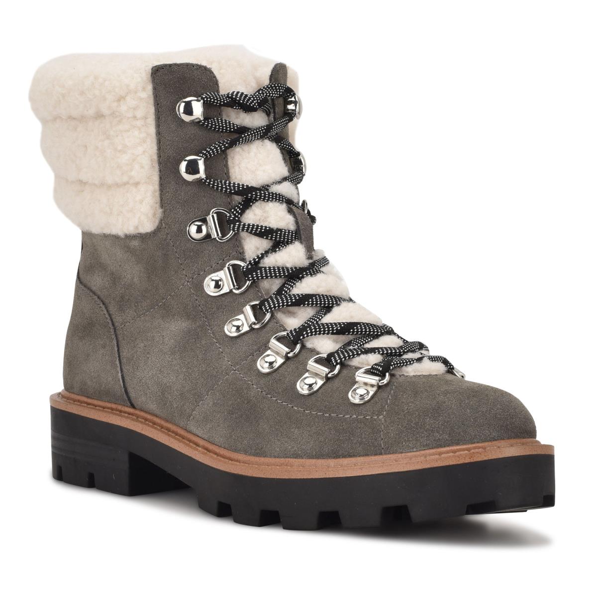 Nine West Rima Combat Lug Sole Booties Grey | UIFJ72436