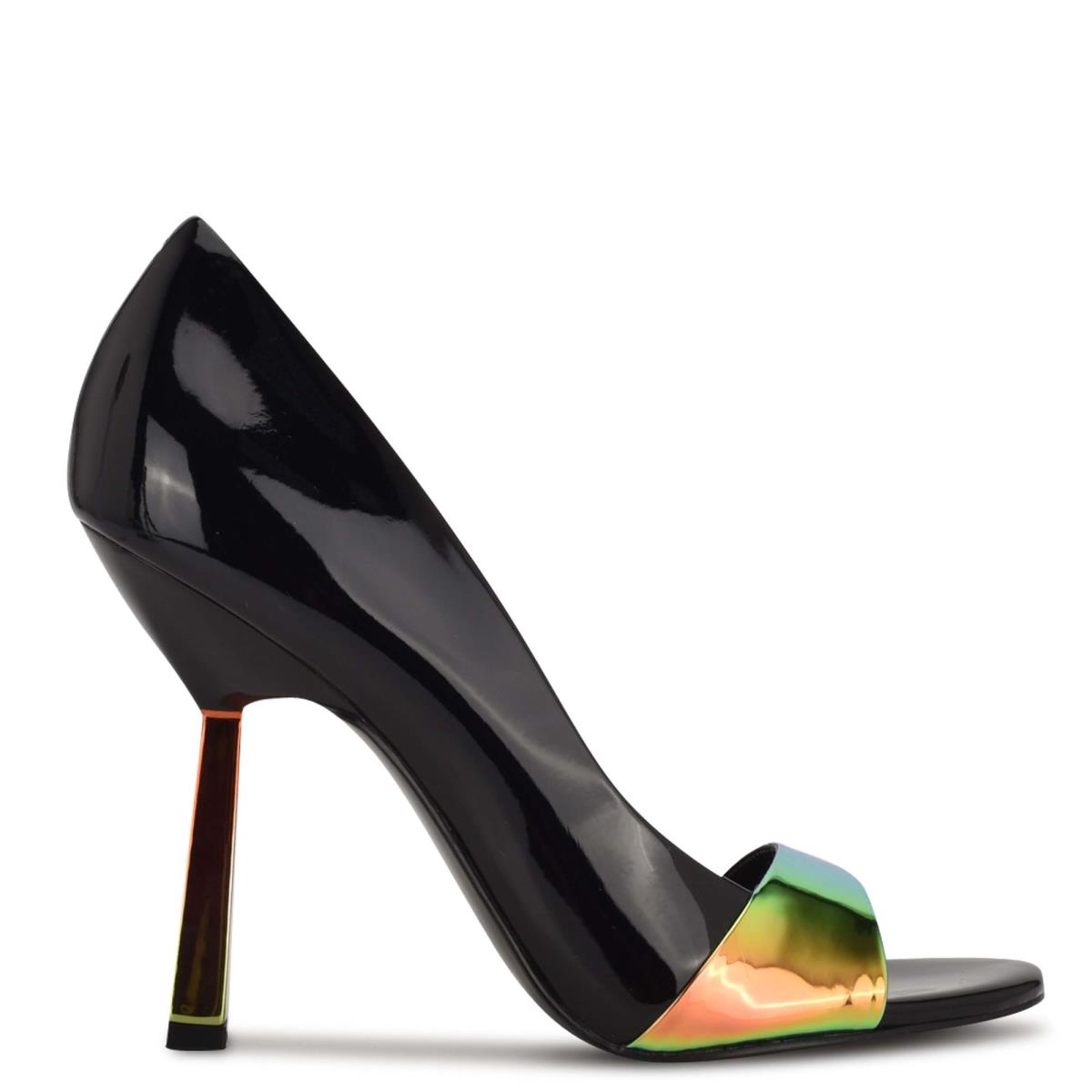 Nine West Saidso Open Toe Pumps Black / Multicolor | UPDY28915