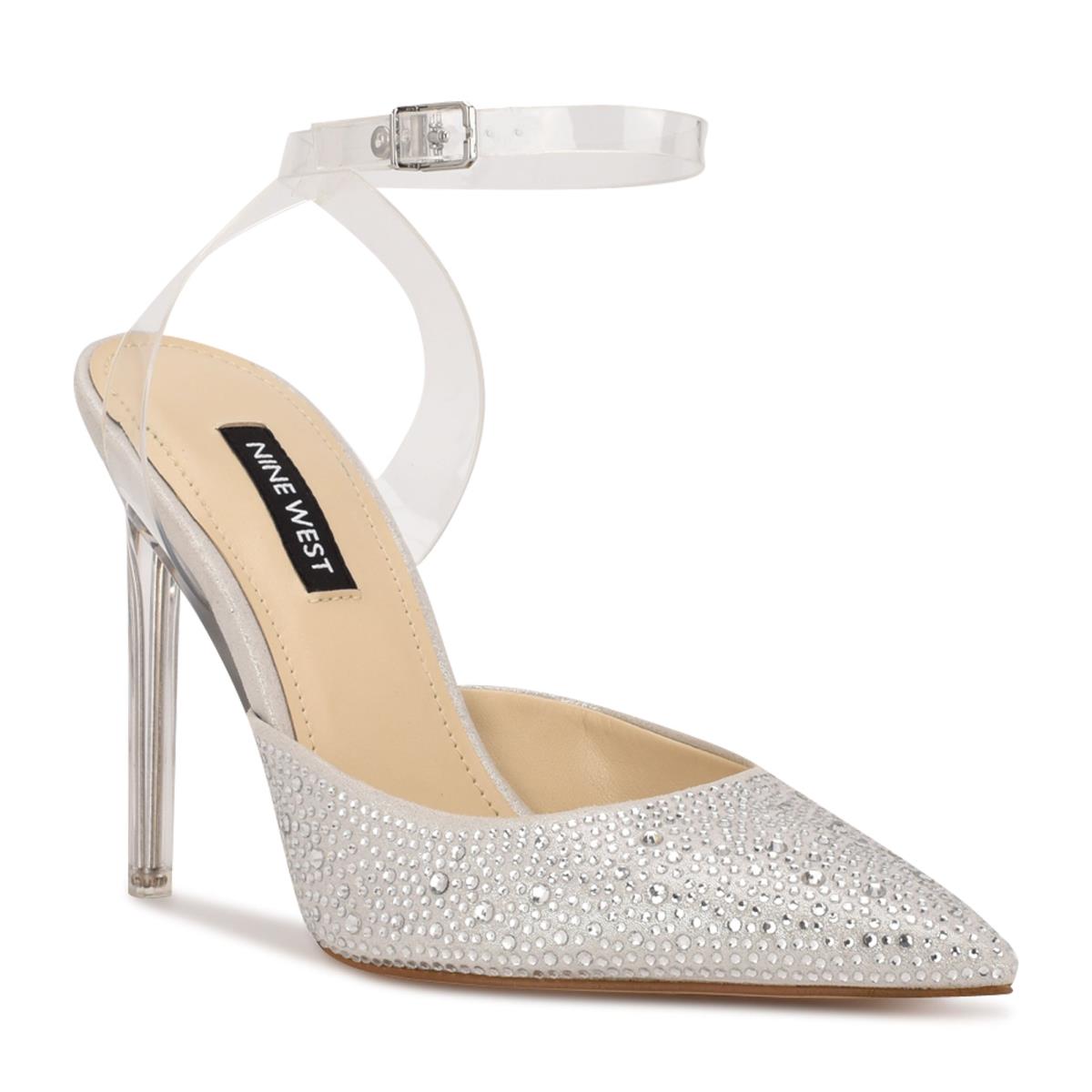 Nine West Sparkel Ankle Strap Pumps White | NSGC34879